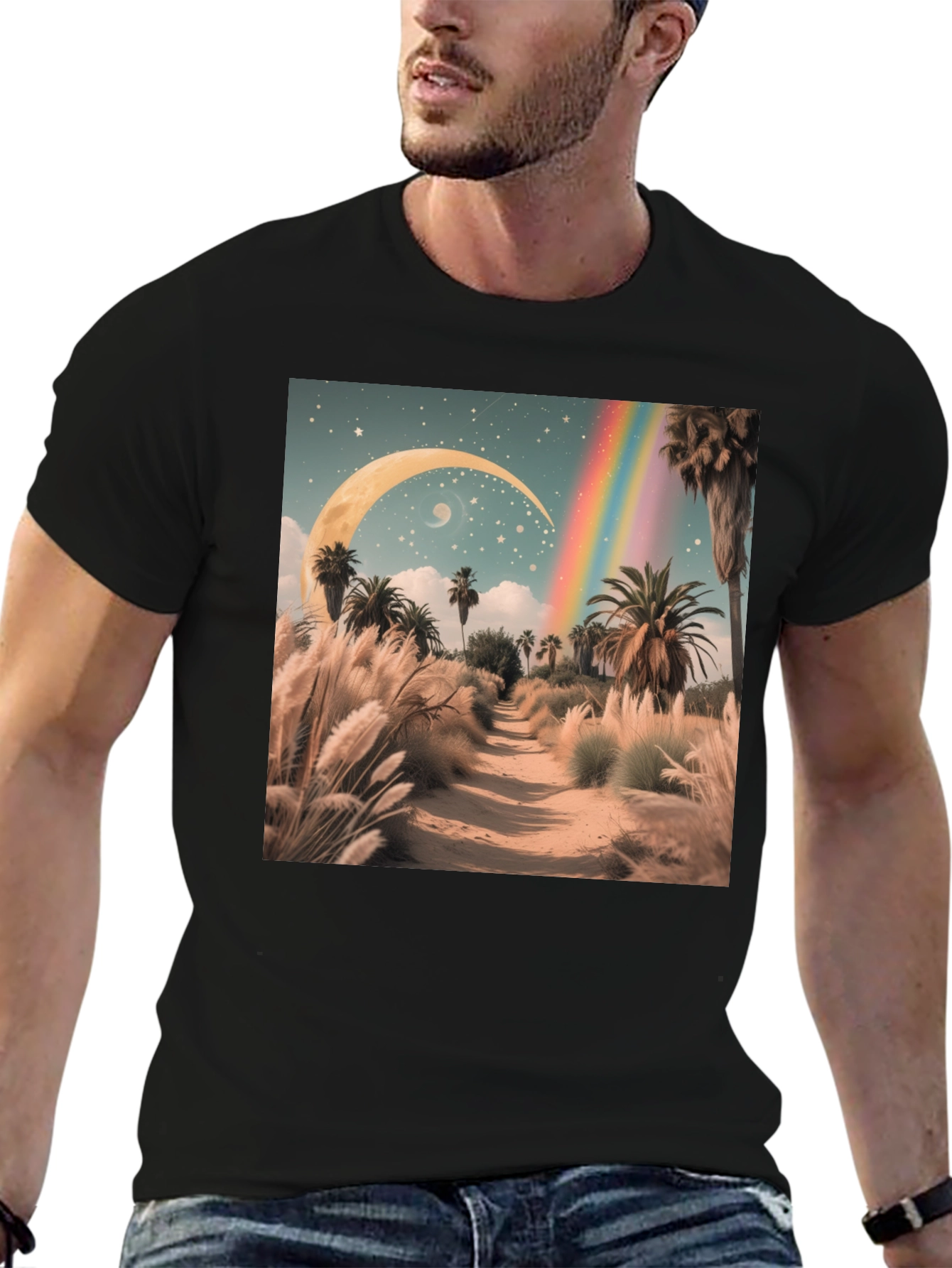 Surreal Desert Moon Rainbow T-Shirt