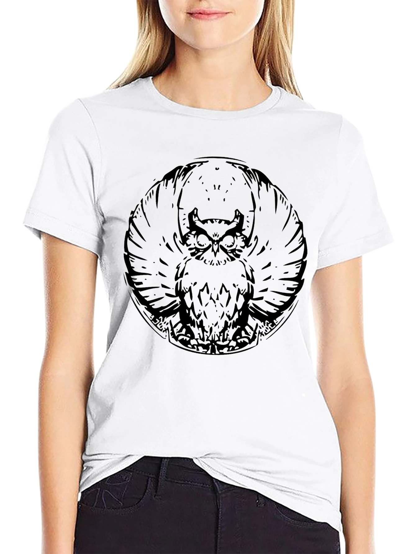 Mens Black Owl Graphic Print Tee