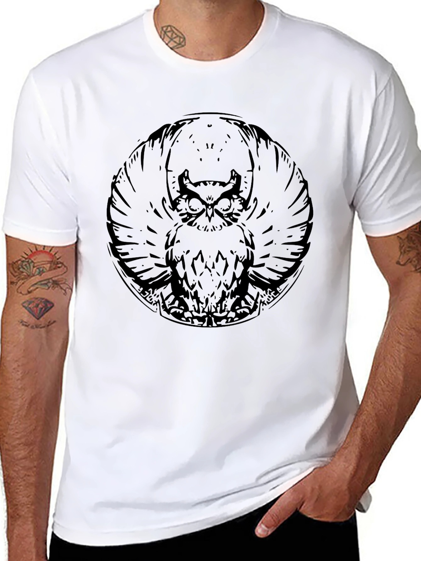 Mens Black Owl Graphic Print Tee