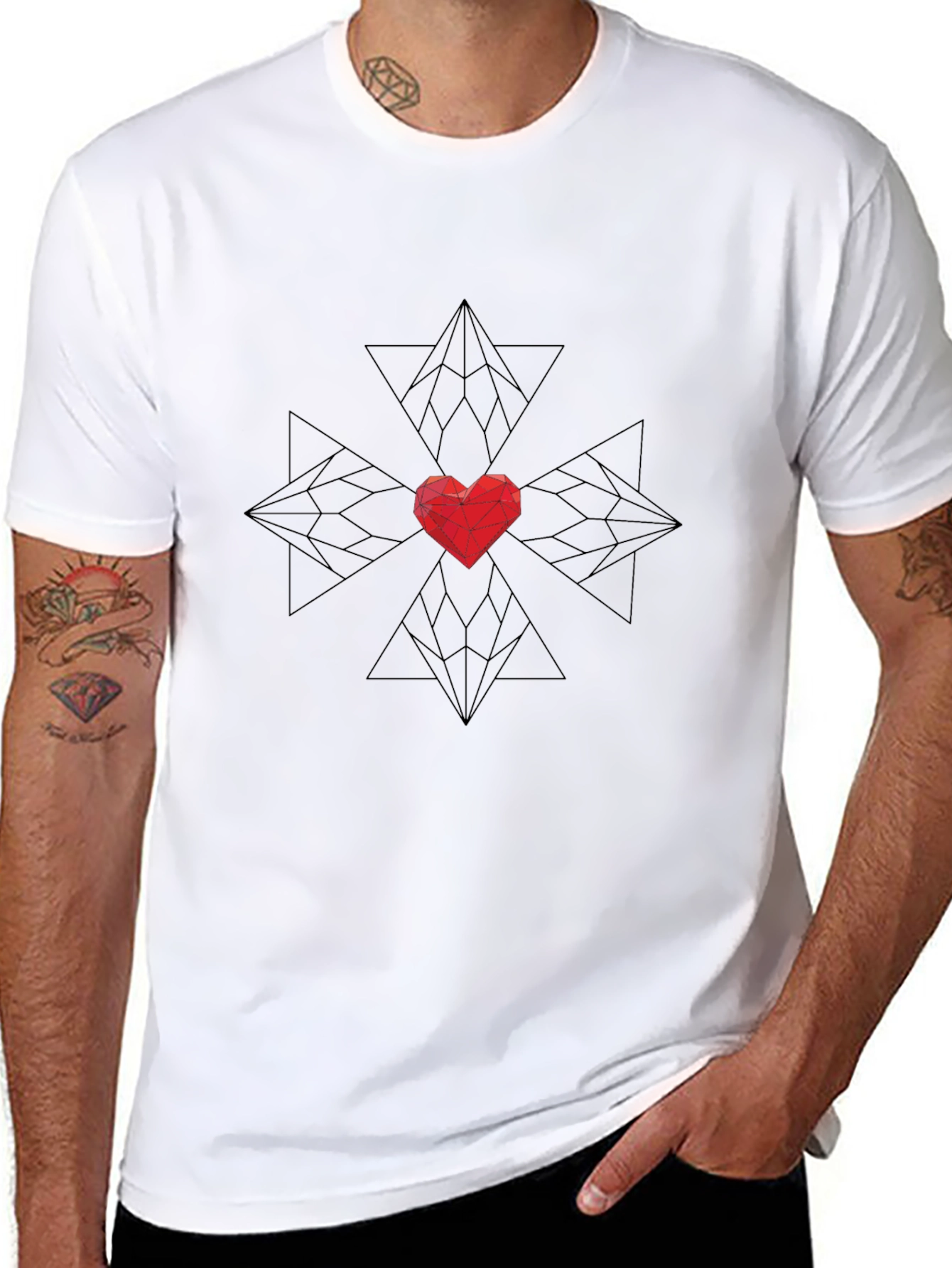 Geometric Heart Graphic Black T-Shirt