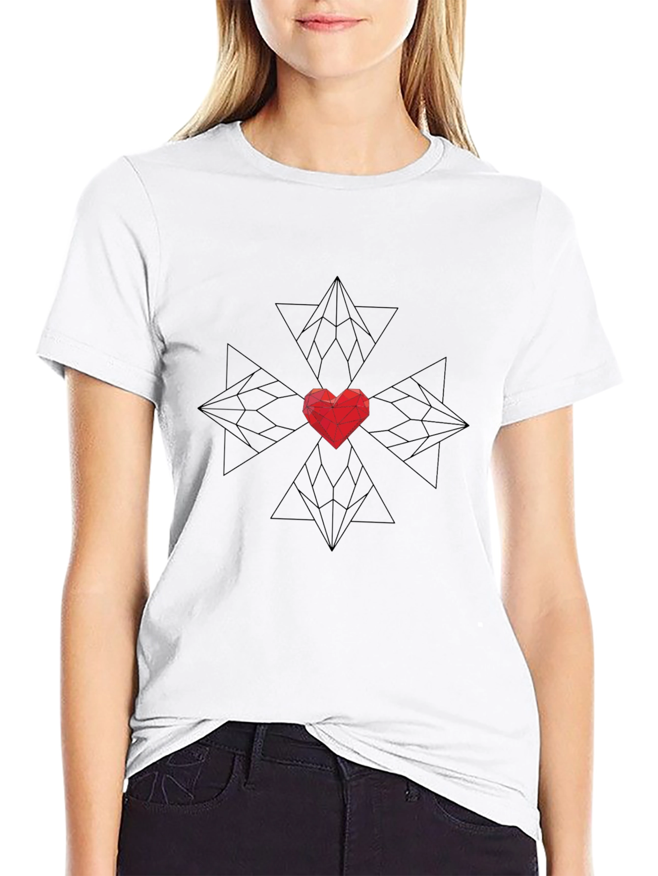Geometric Heart Graphic Black T-Shirt