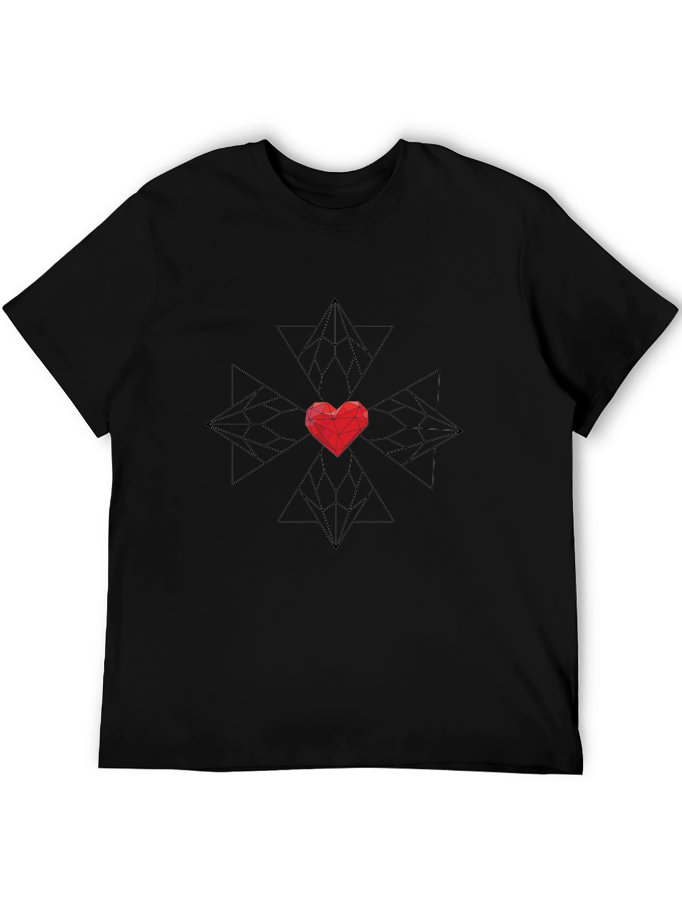 Geometric Heart Graphic Black T-Shirt