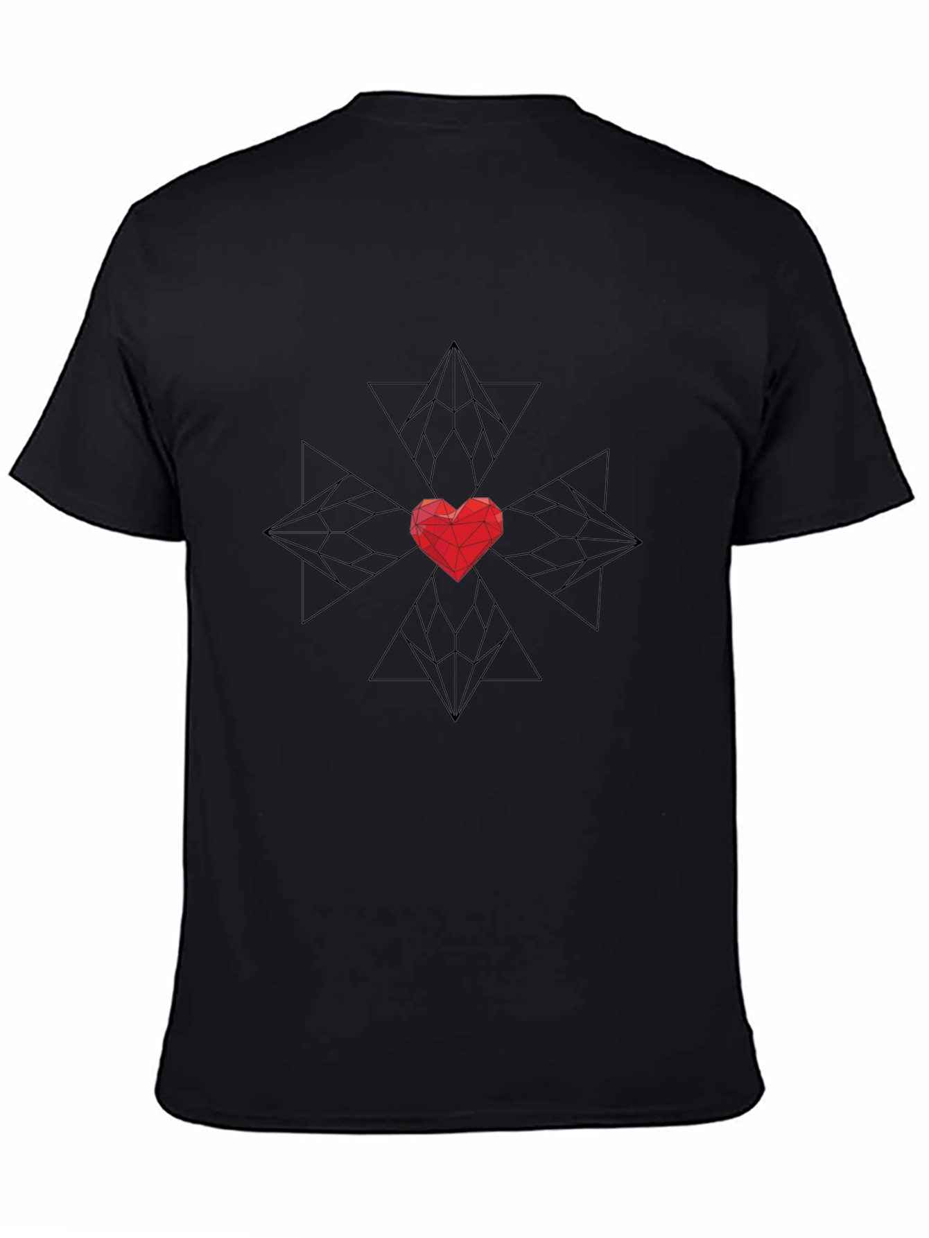Geometric Heart Graphic Black T-Shirt