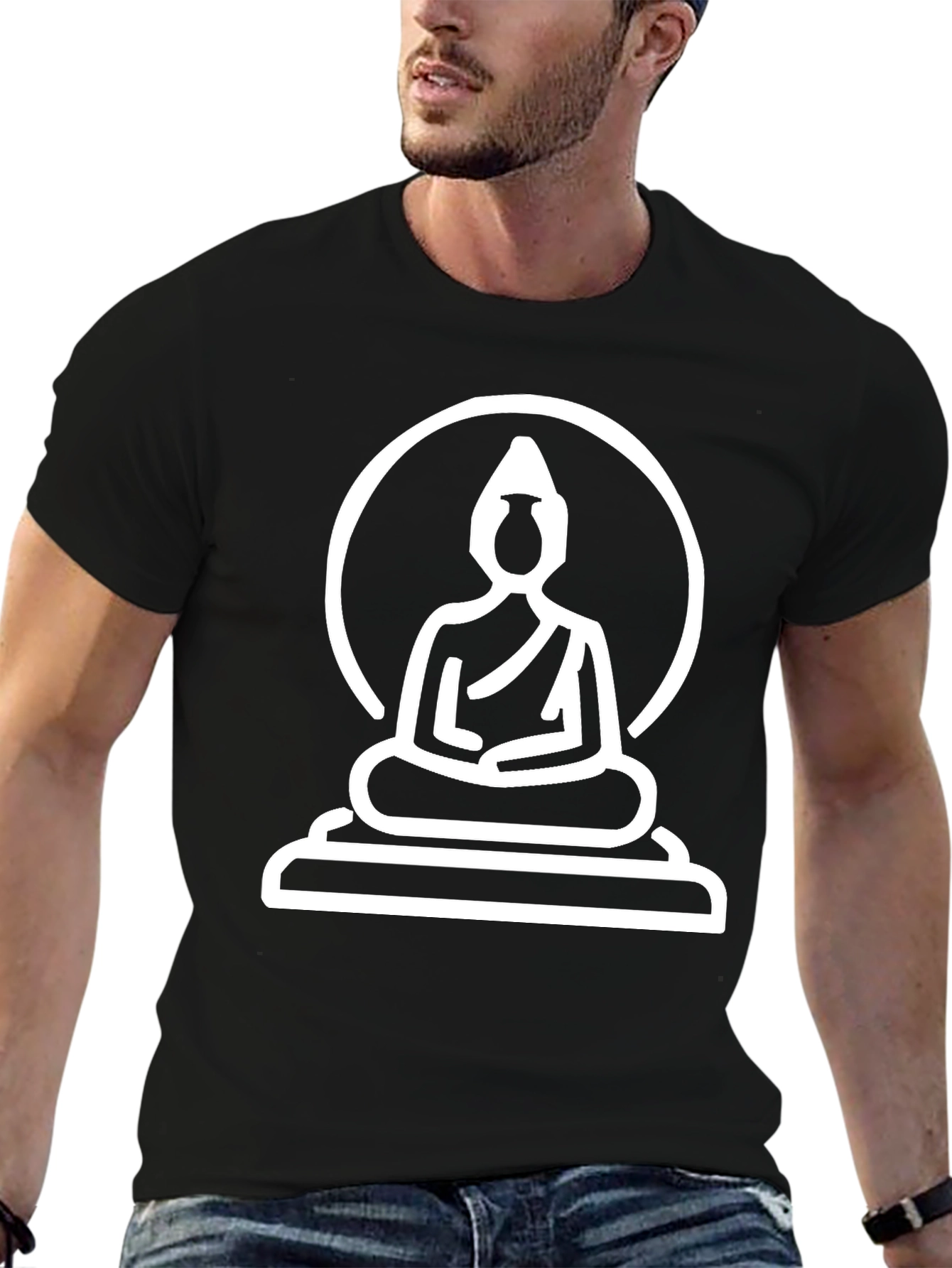 Buddha Graphic Print Mens Black T-Shirt