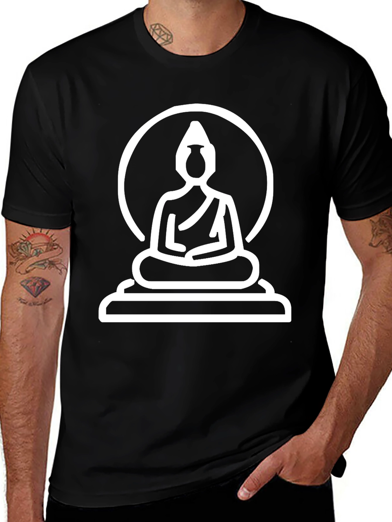 Buddha Graphic Print Mens Black T-Shirt
