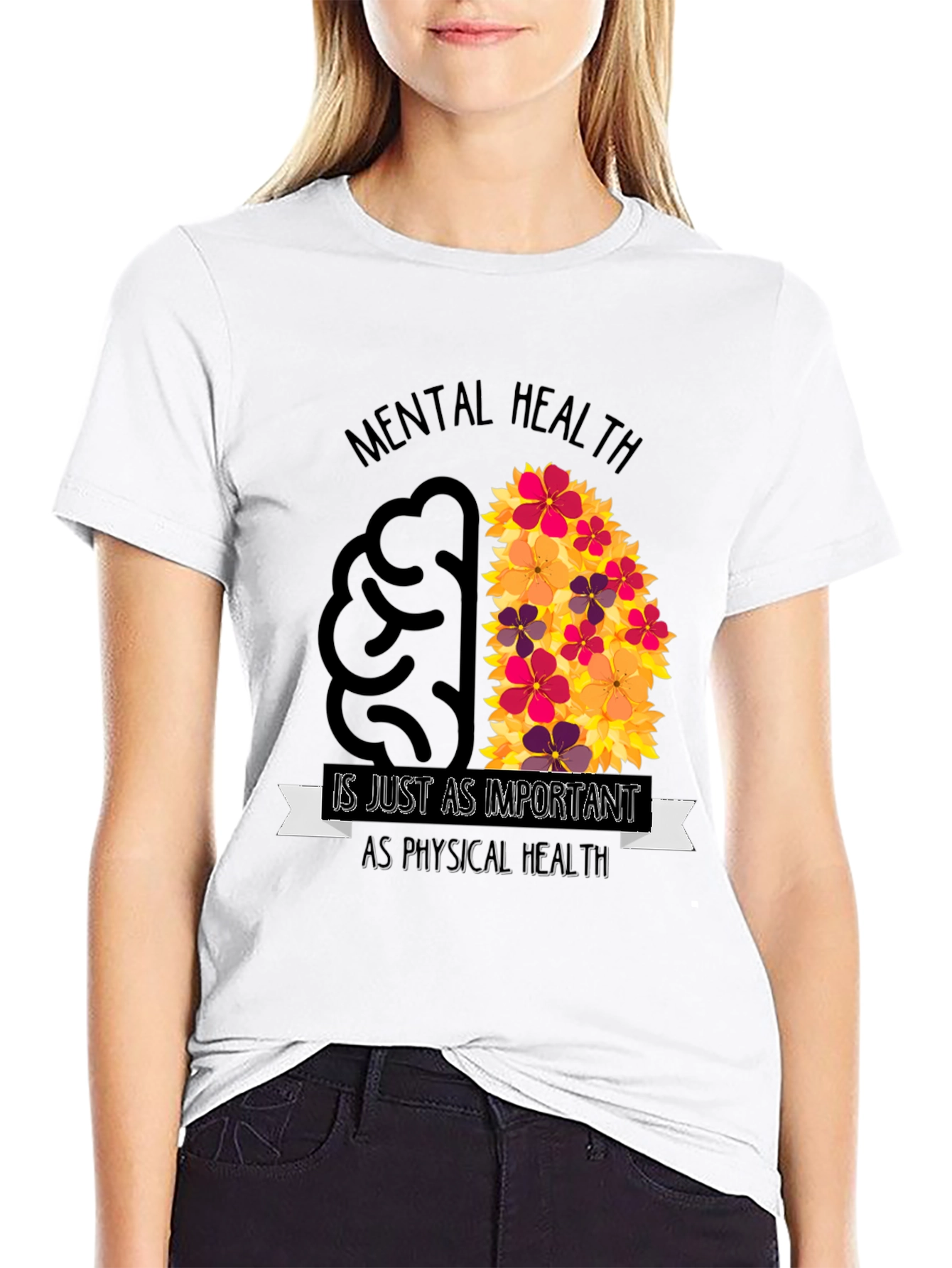 Mental Health Awareness T-Shirt - Brain Flowers Design