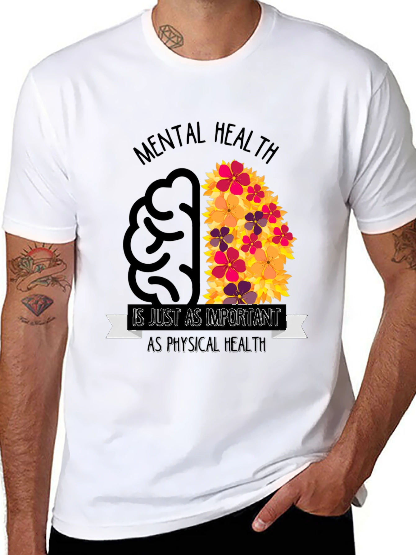 Mental Health Awareness T-Shirt - Brain Flowers Design
