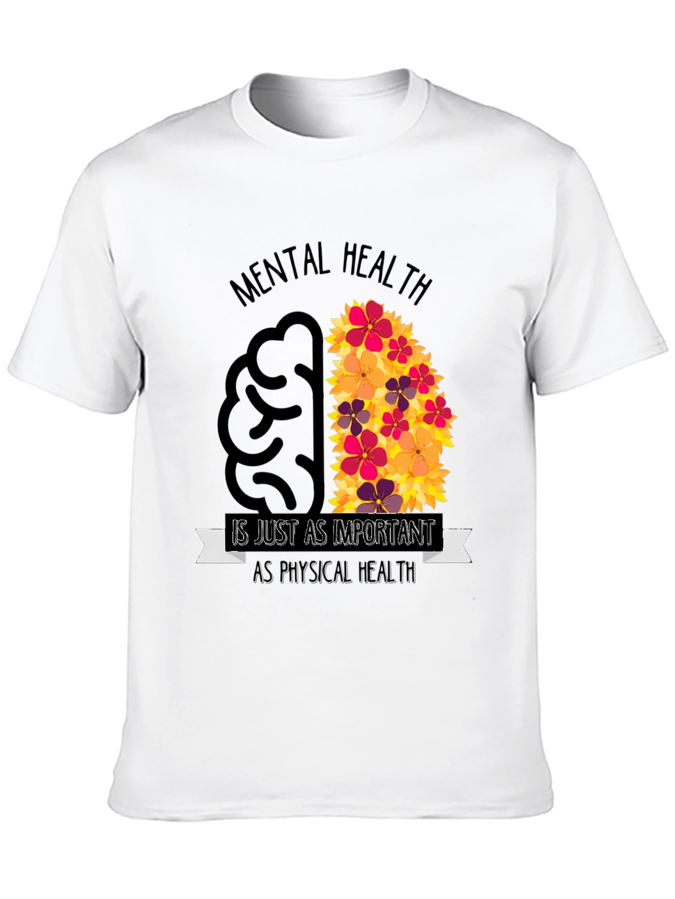Mental Health Awareness T-Shirt - Brain Flowers Design