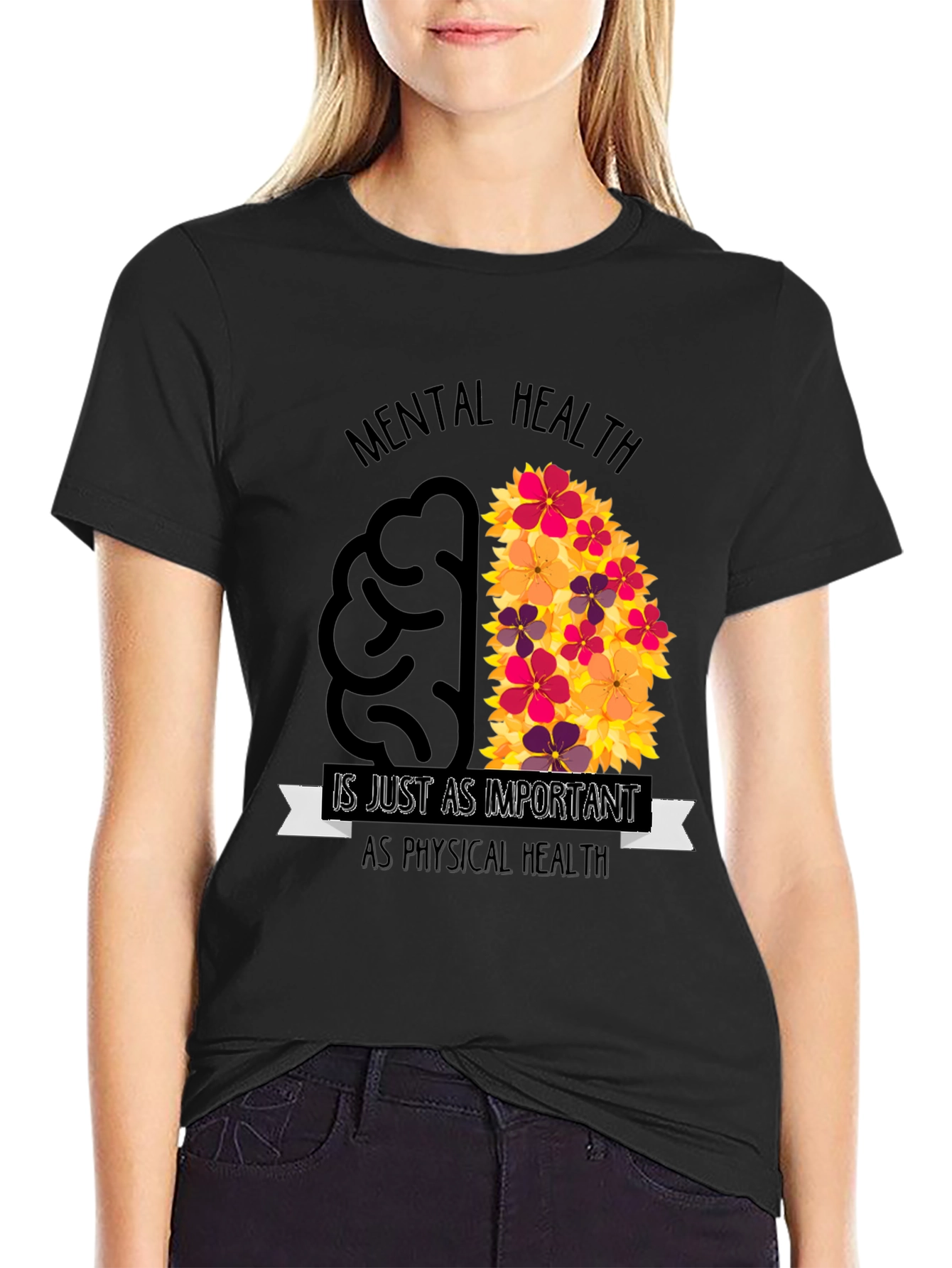 Mental Health Awareness T-Shirt - Brain Flowers Design