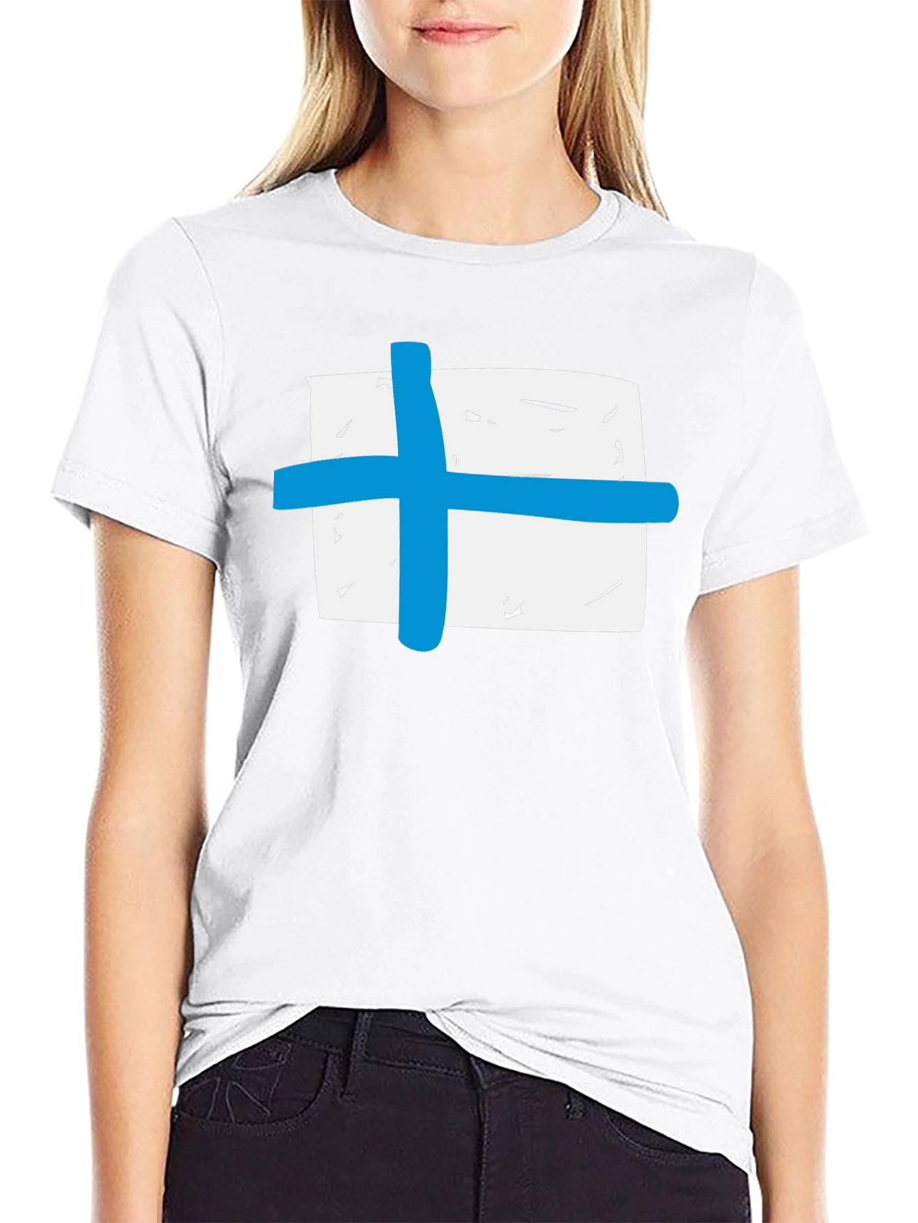 Black T-Shirt with Blue Cross Graphic