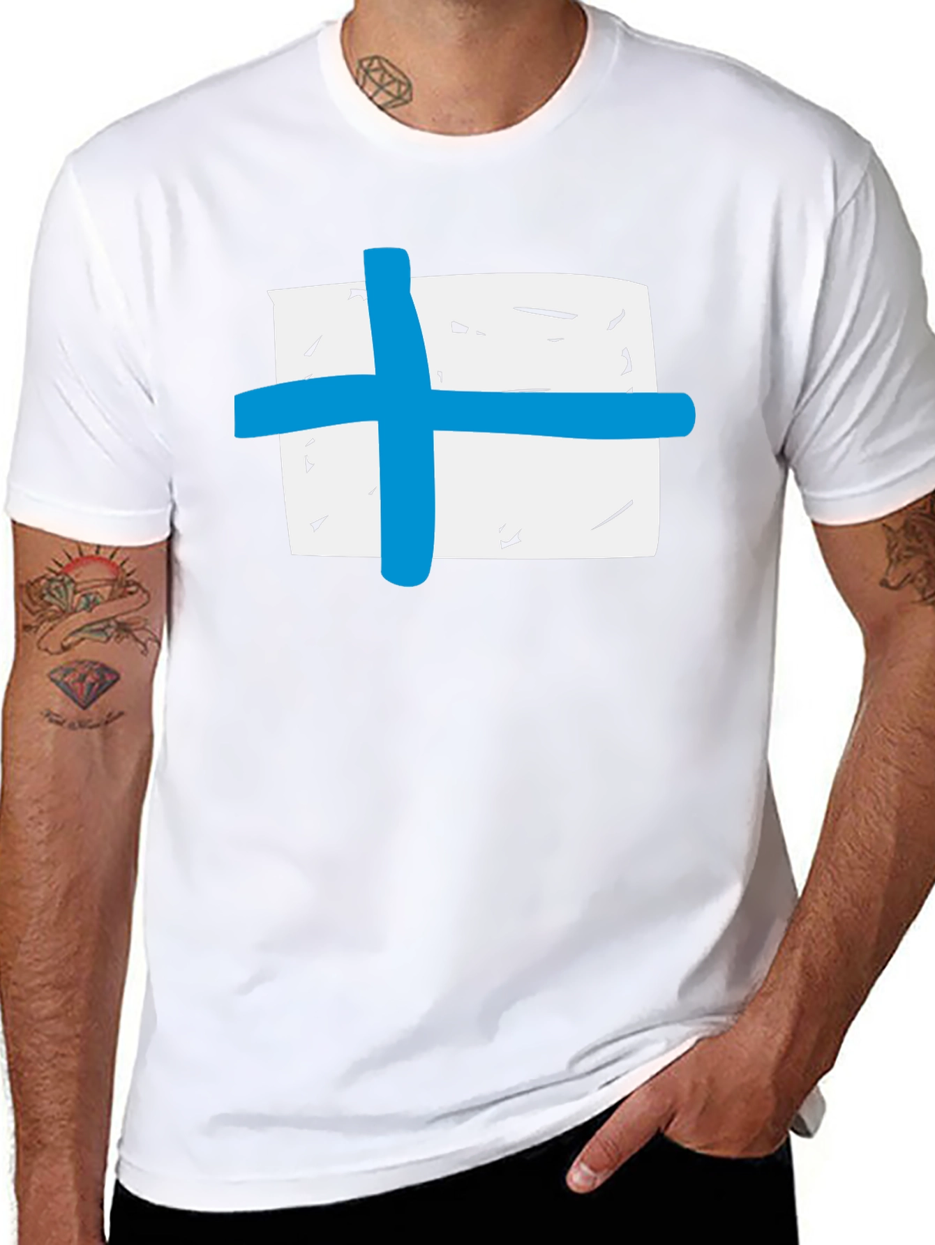 Black T-Shirt with Blue Cross Graphic