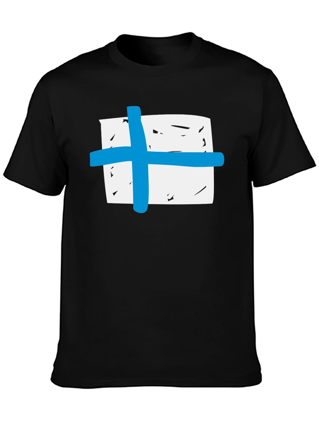 Black T-Shirt with Blue Cross Graphic