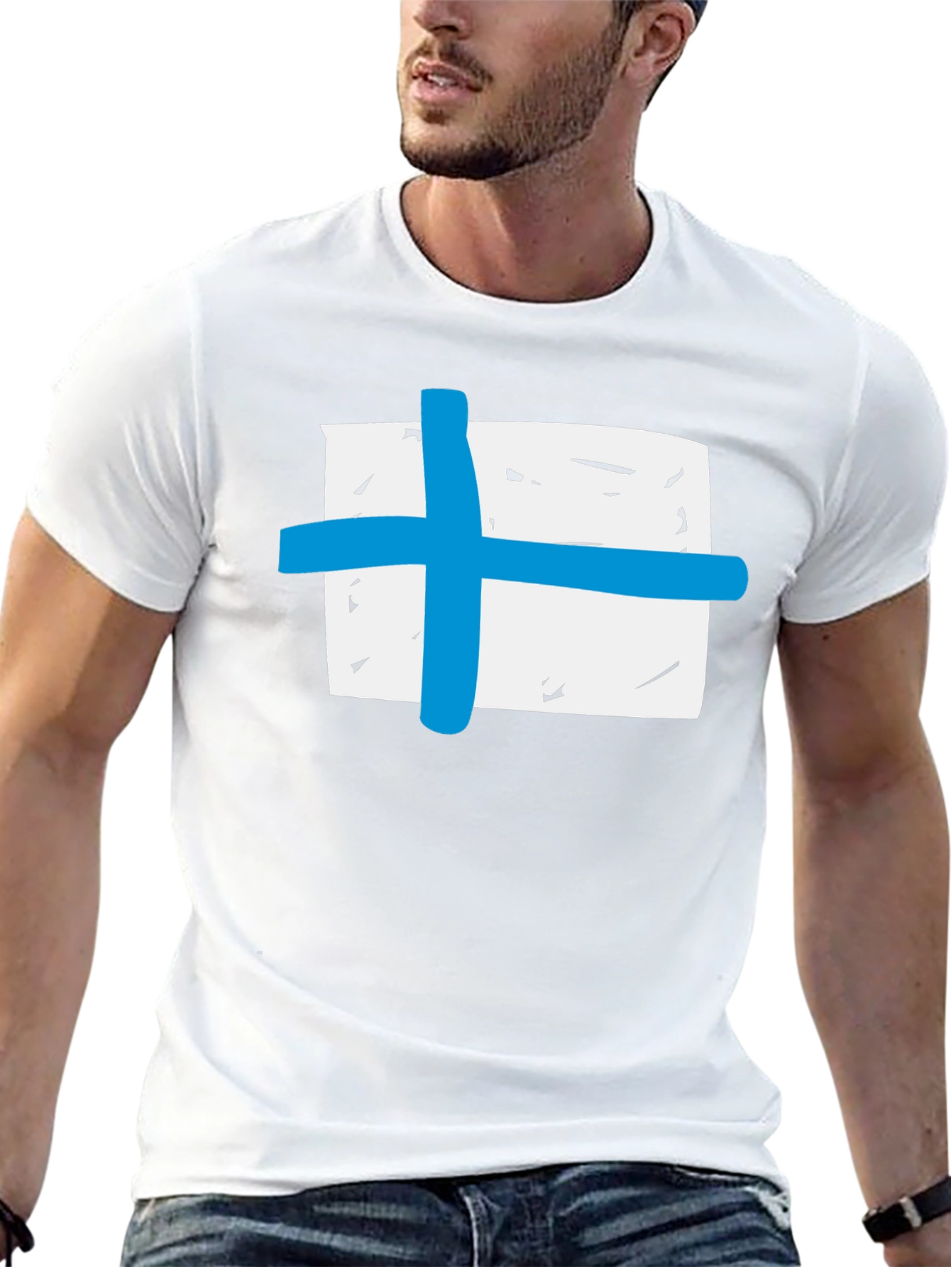Black T-Shirt with Blue Cross Graphic