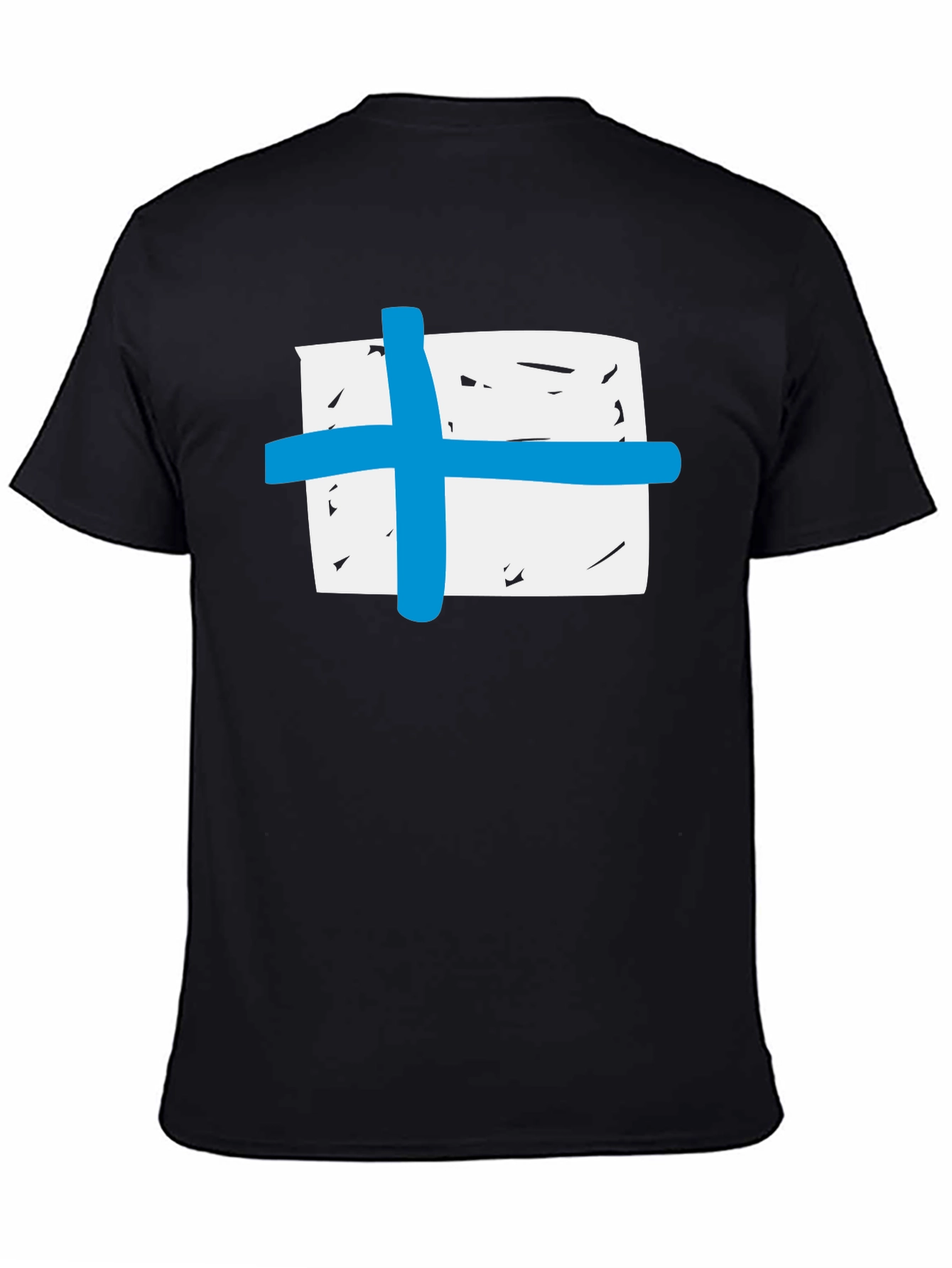 Black T-Shirt with Blue Cross Graphic