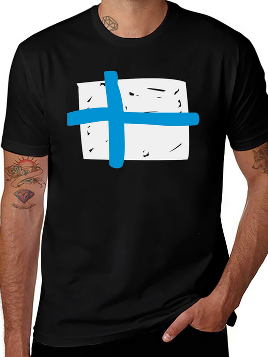 Black T-Shirt with Blue Cross Graphic