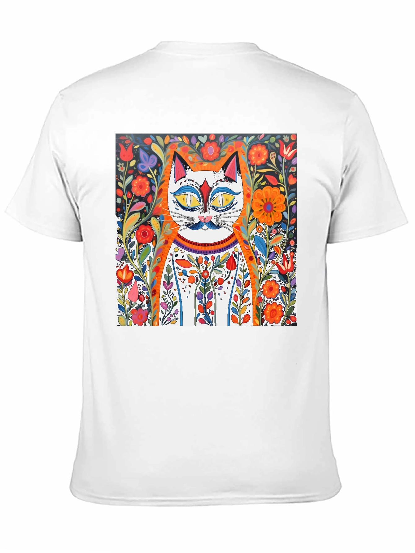 Floral Cat Art Graphic Tee - Whimsical Print