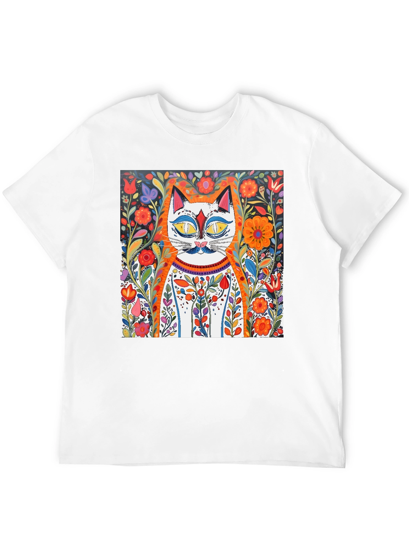 Floral Cat Art Graphic Tee - Whimsical Print