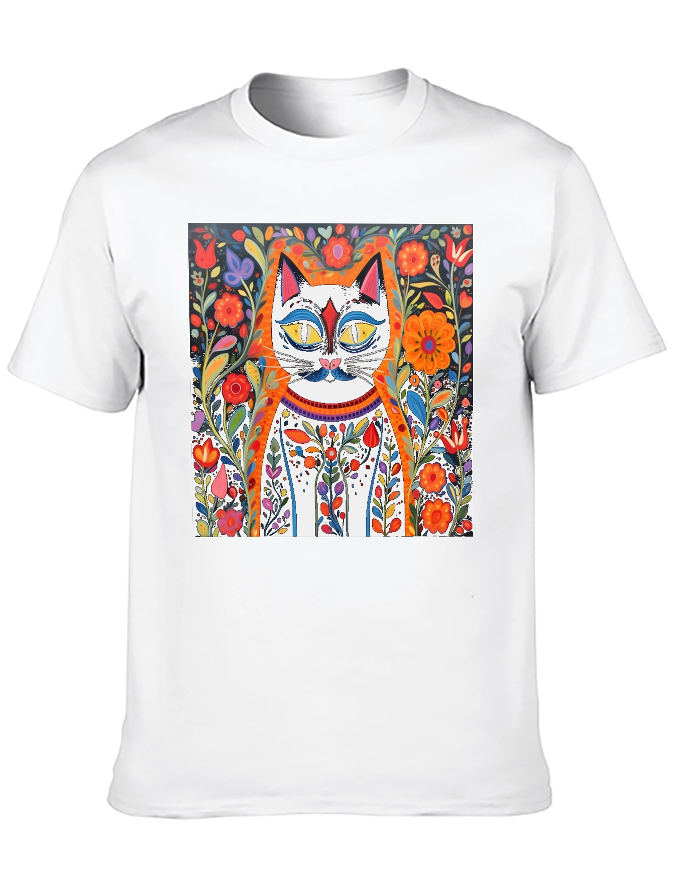 Floral Cat Art Graphic Tee - Whimsical Print