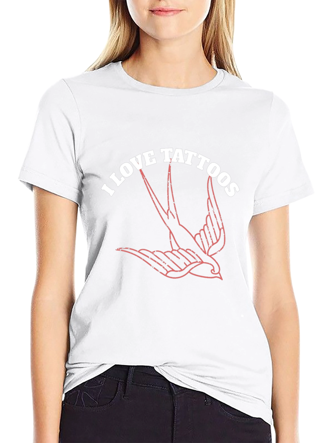 I Love Tattoos Bird Graphic Black T-Shirt