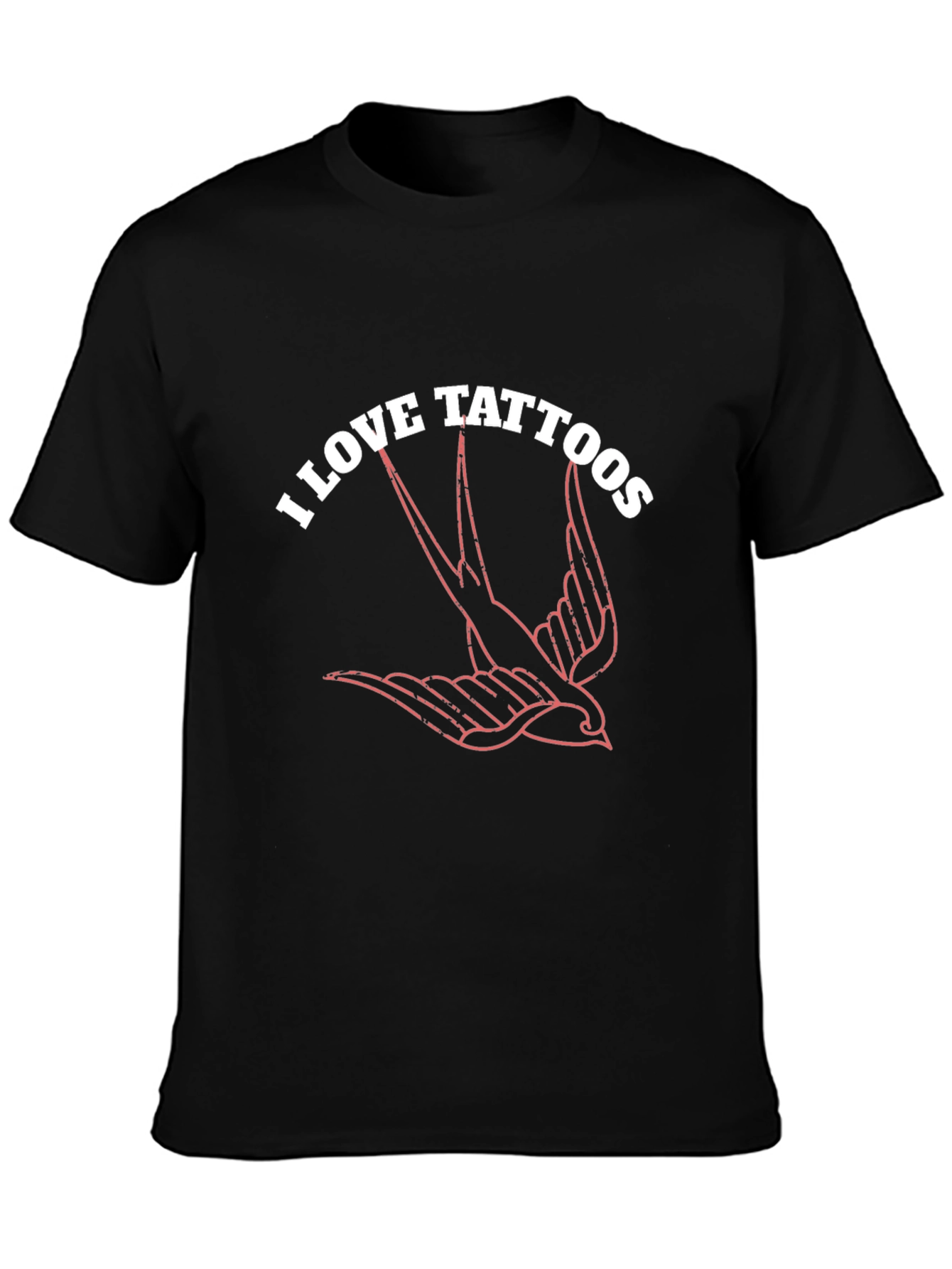 I Love Tattoos Bird Graphic Black T-Shirt