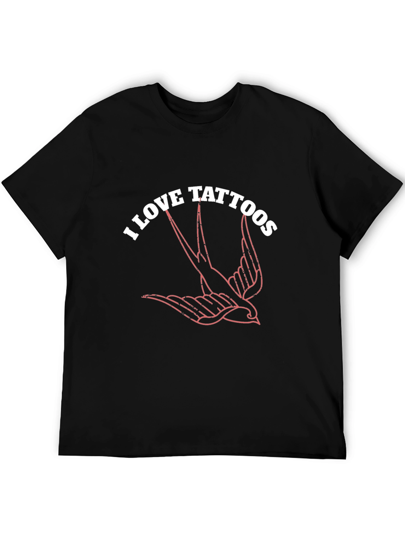 I Love Tattoos Bird Graphic Black T-Shirt