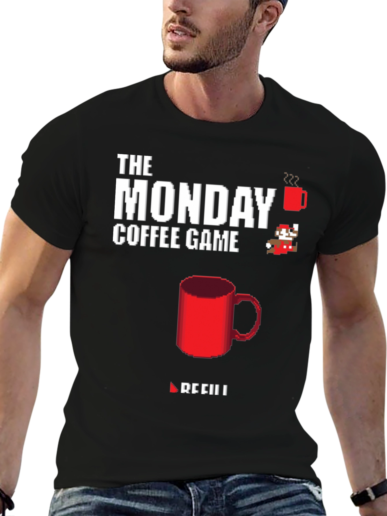 The Monday Coffee Game T-Shirt - Pixel Art Style