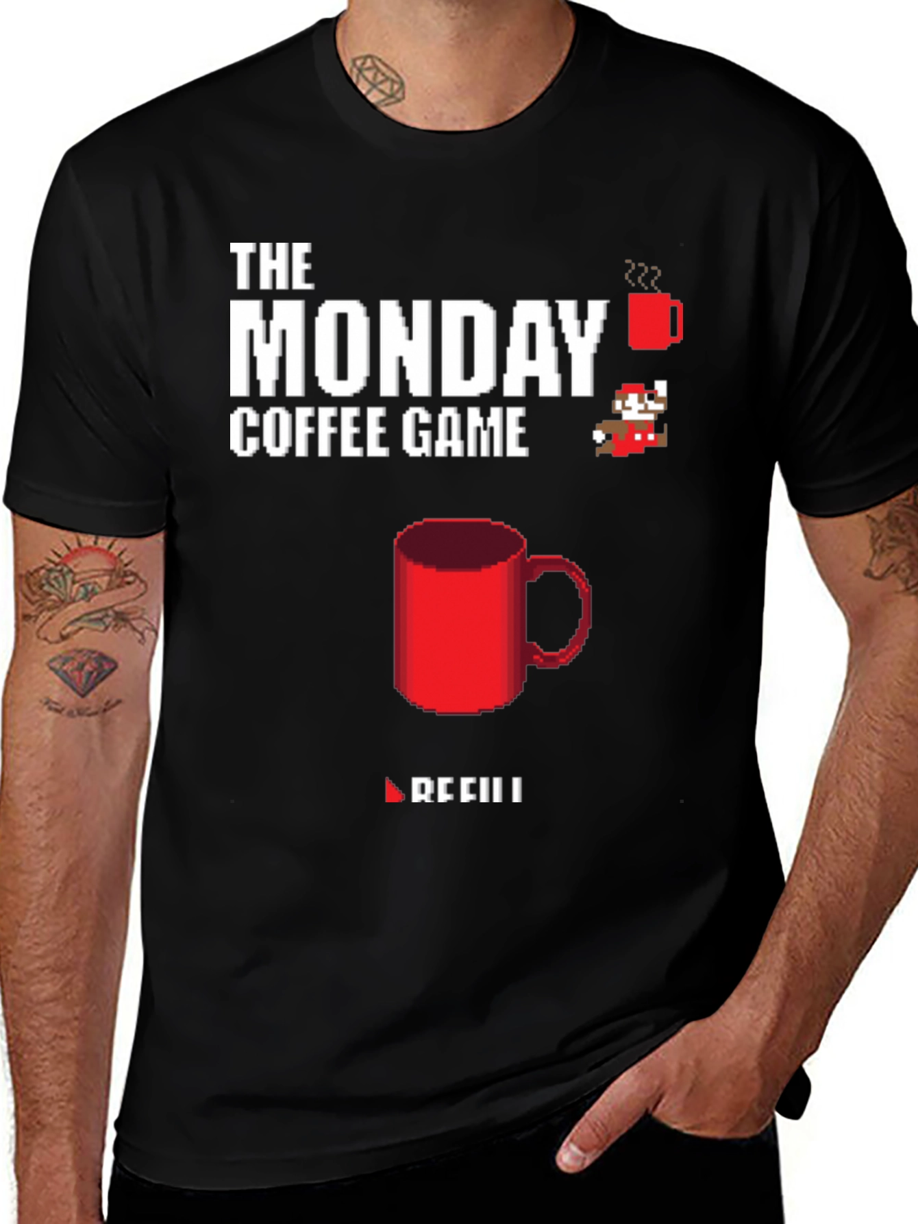 The Monday Coffee Game T-Shirt - Pixel Art Style