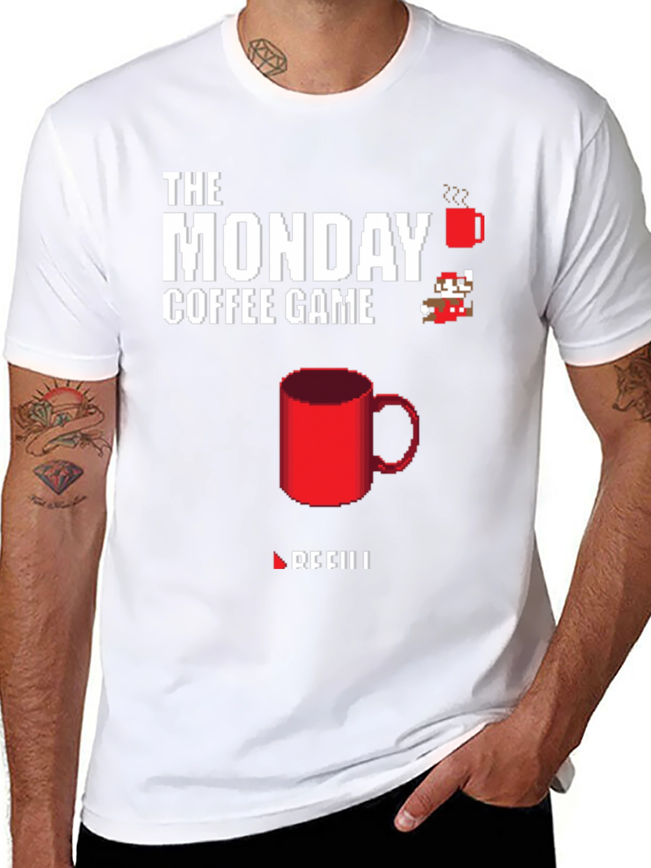 The Monday Coffee Game T-Shirt - Pixel Art Style