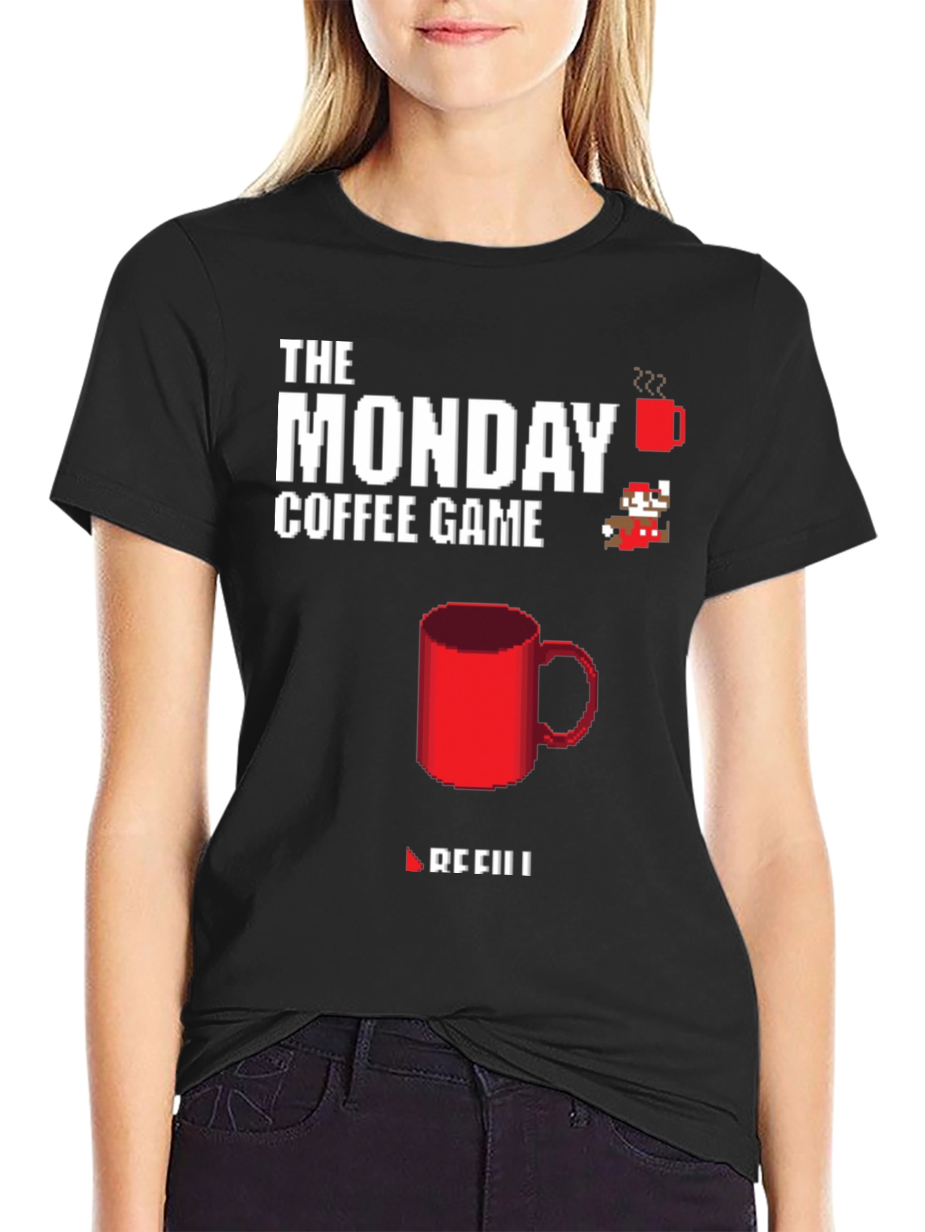 The Monday Coffee Game T-Shirt - Pixel Art Style