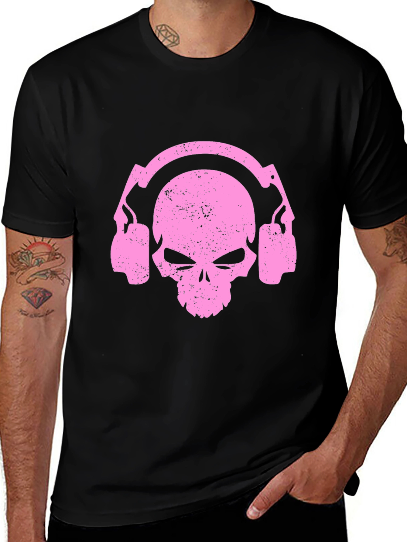 Skull Headphones Graphic T-Shirt - Black