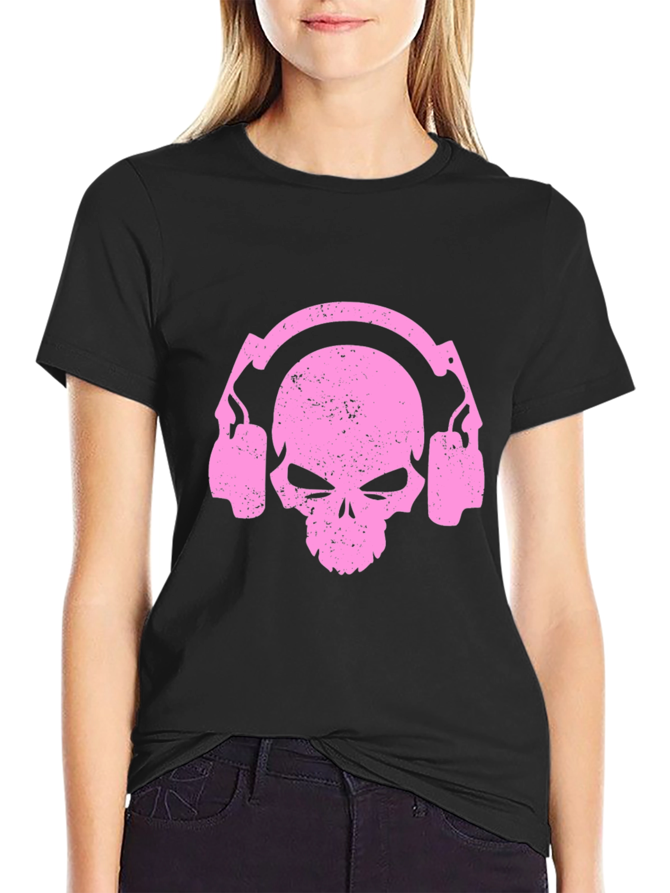 Skull Headphones Graphic T-Shirt - Black