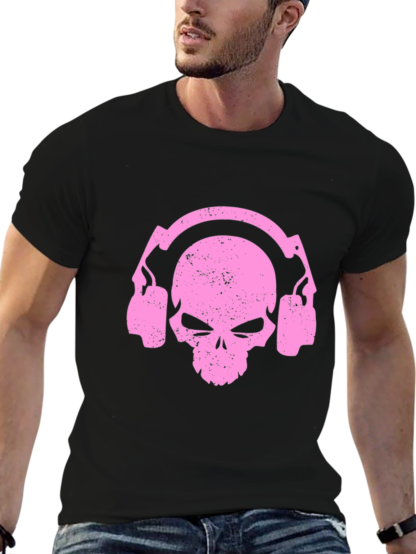 Skull Headphones Graphic T-Shirt - Black