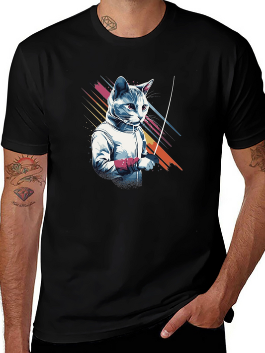 Fencing Cat Graphic T-Shirt