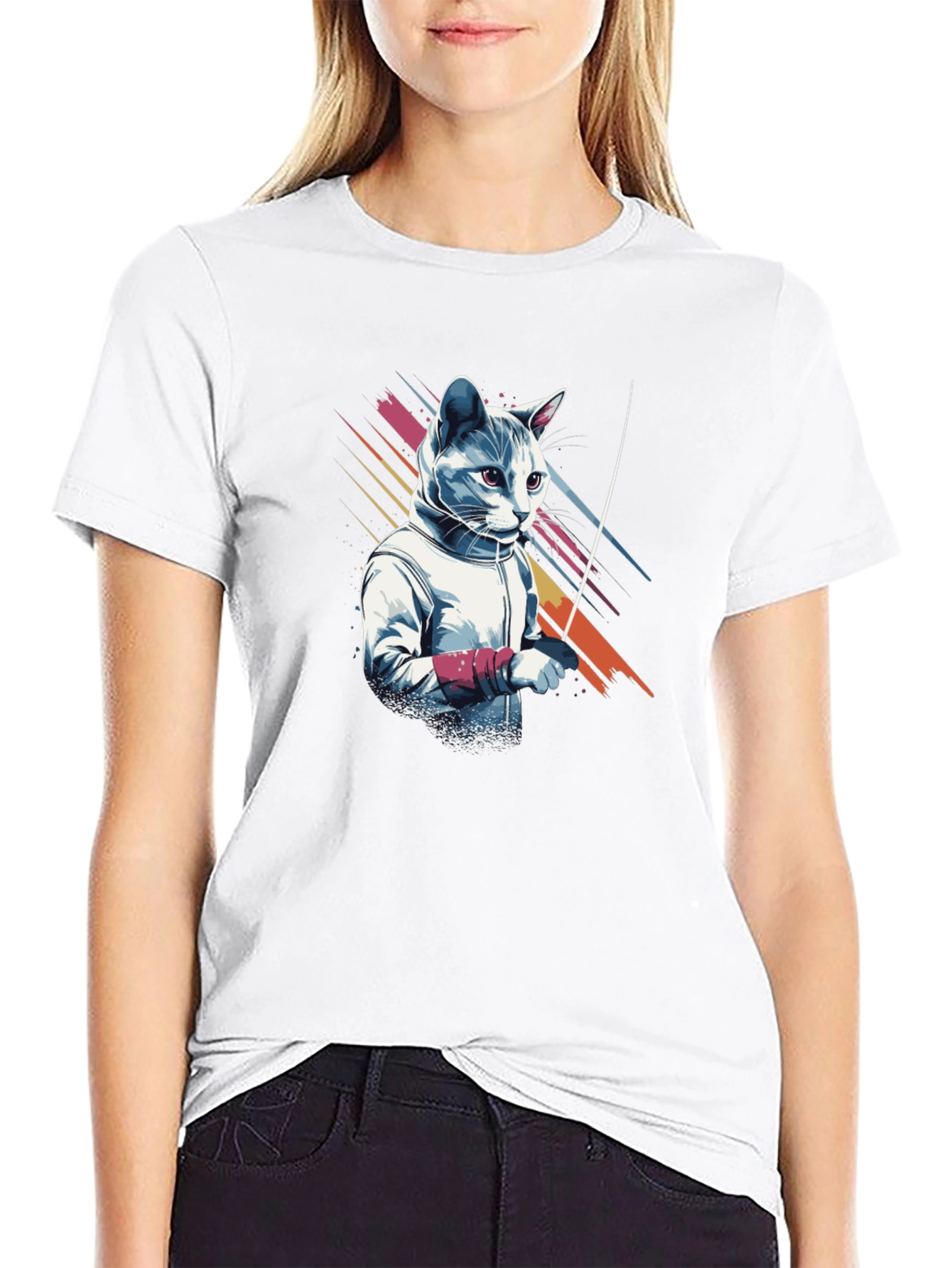 Fencing Cat Graphic T-Shirt