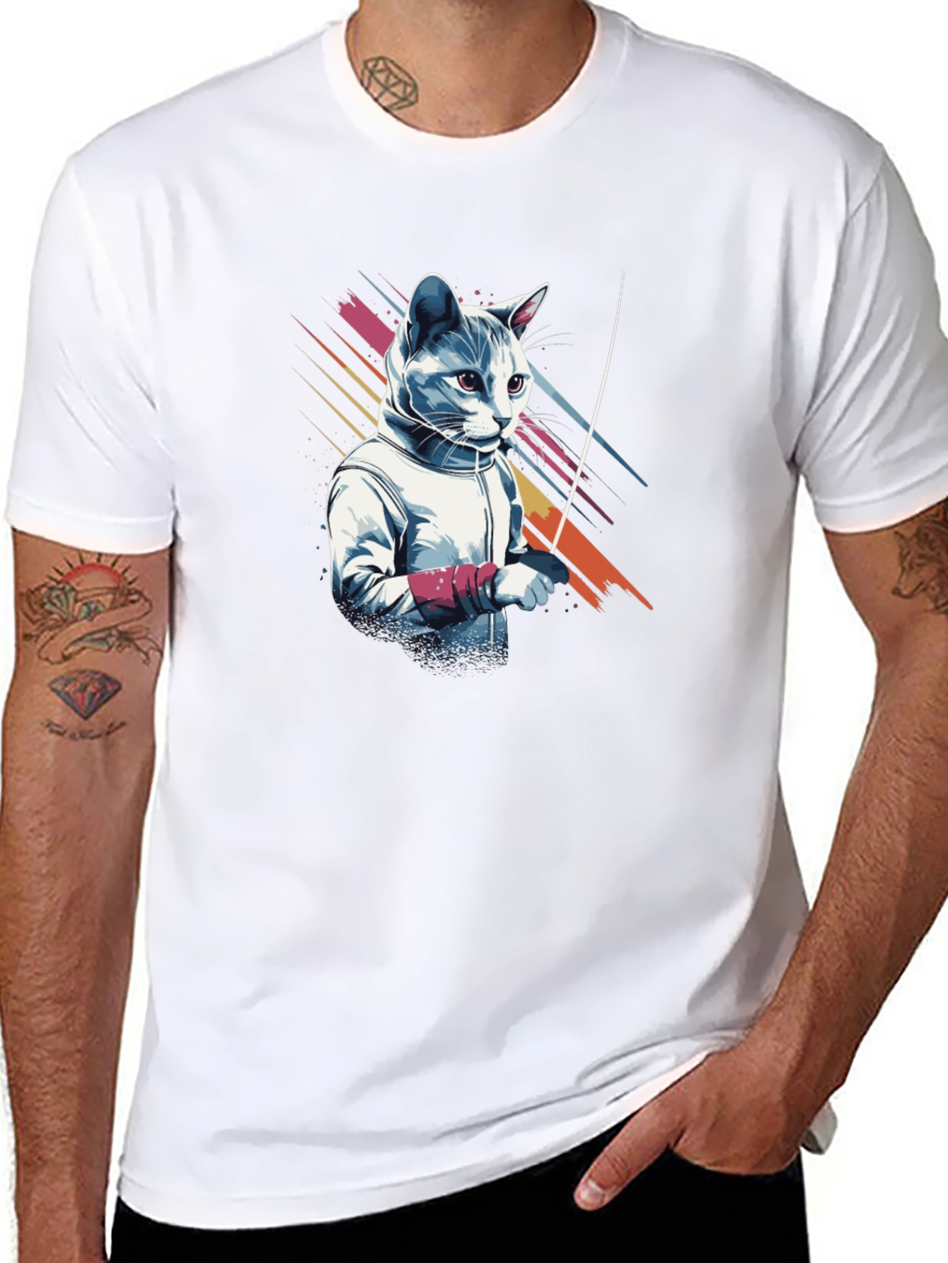 Fencing Cat Graphic T-Shirt
