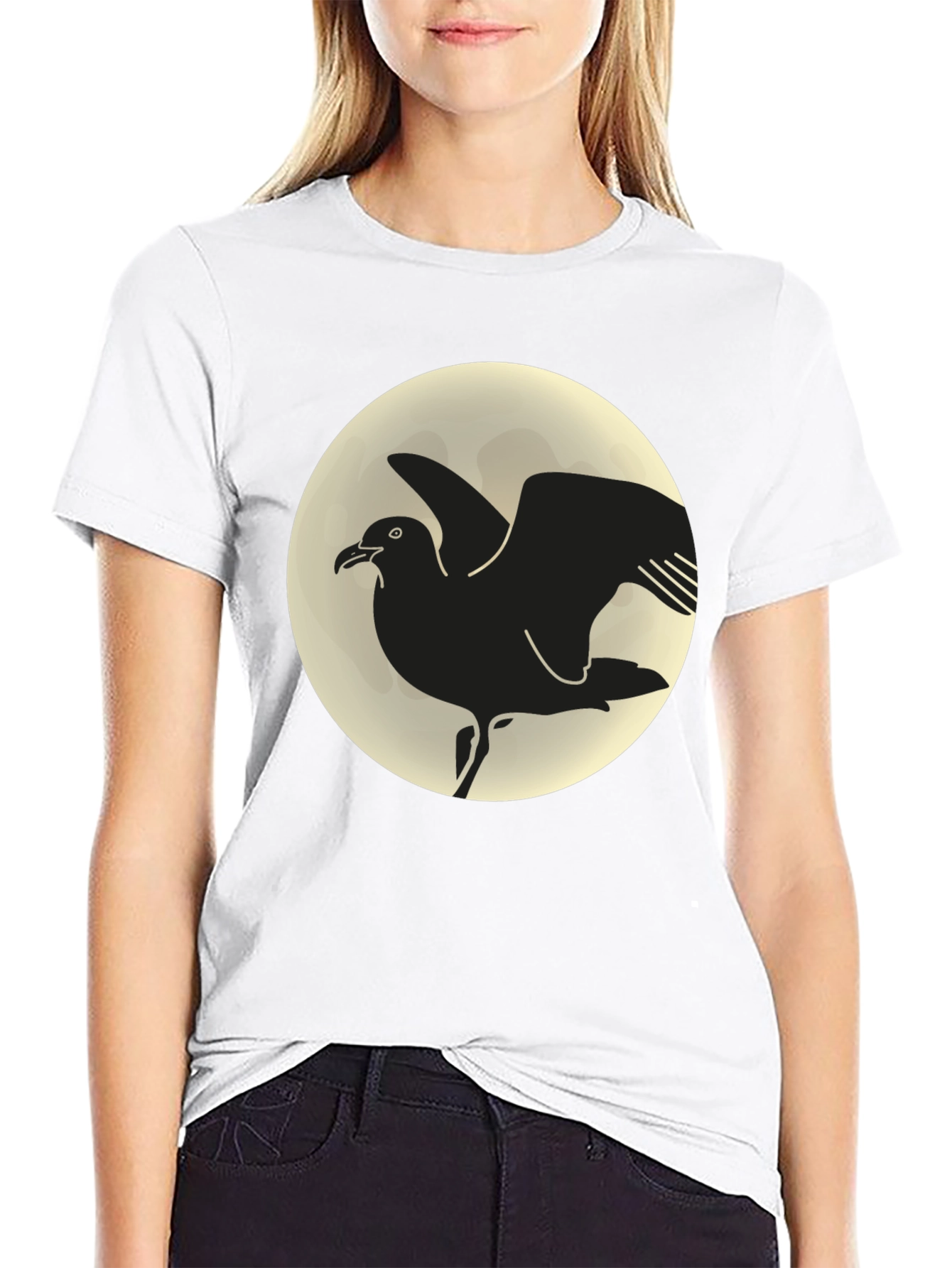 Seagull Moon Graphic Tee - Black Cotton T-Shirt