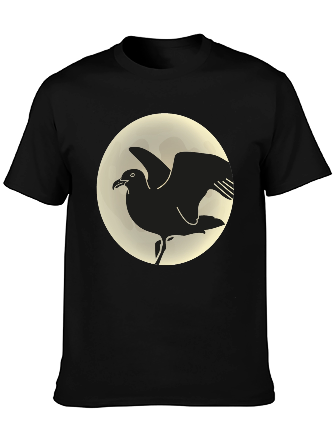 Seagull Moon Graphic Tee - Black Cotton T-Shirt