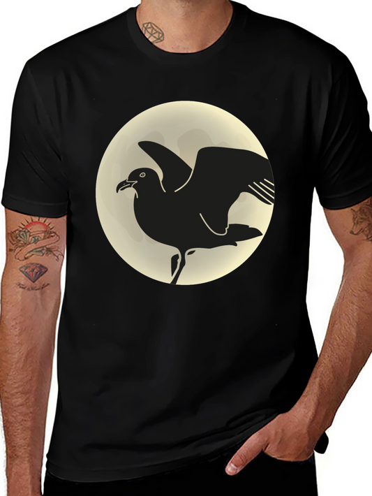 Seagull Moon Graphic Tee - Black Cotton T-Shirt