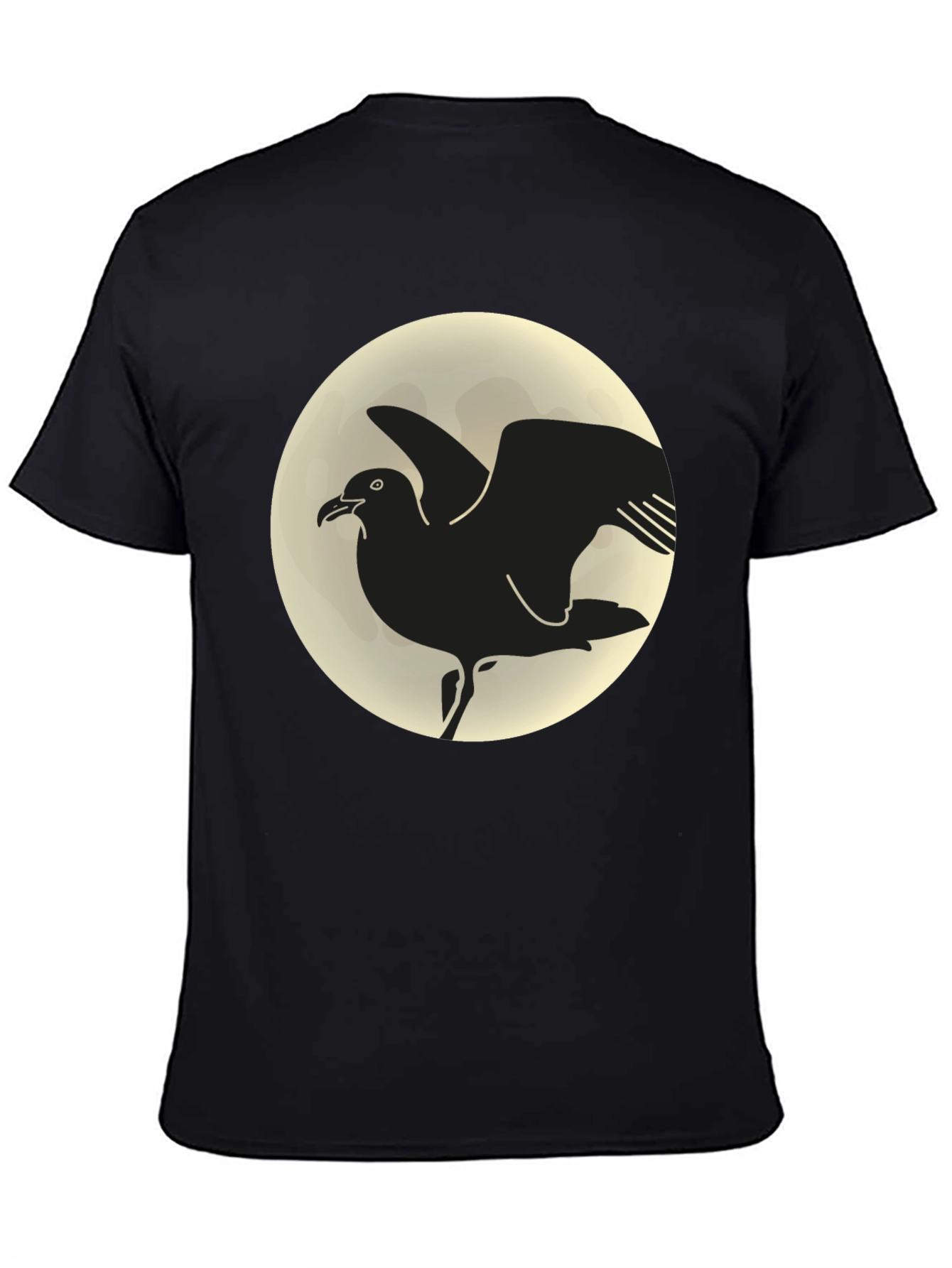 Seagull Moon Graphic Tee - Black Cotton T-Shirt