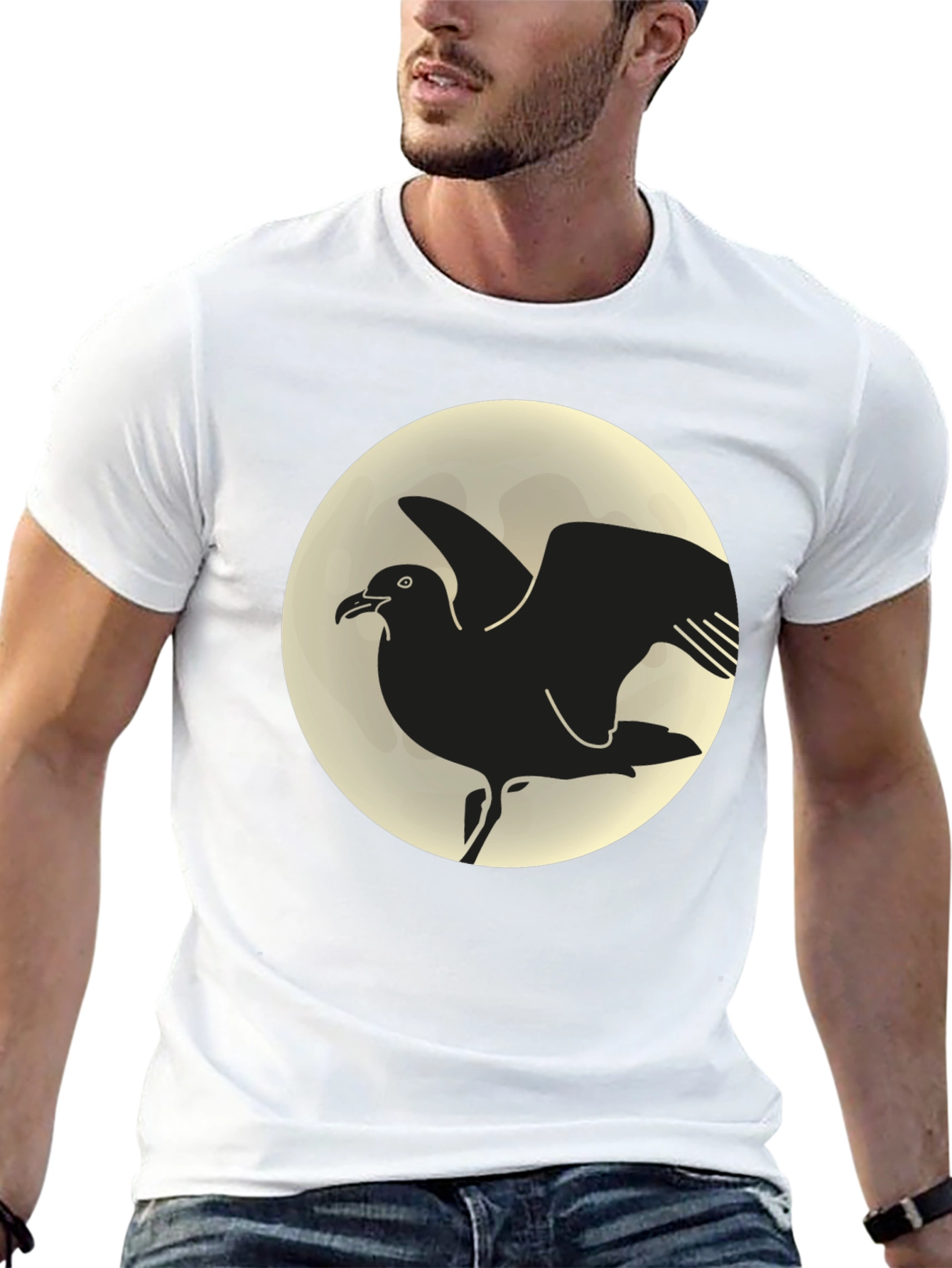 Seagull Moon Graphic Tee - Black Cotton T-Shirt