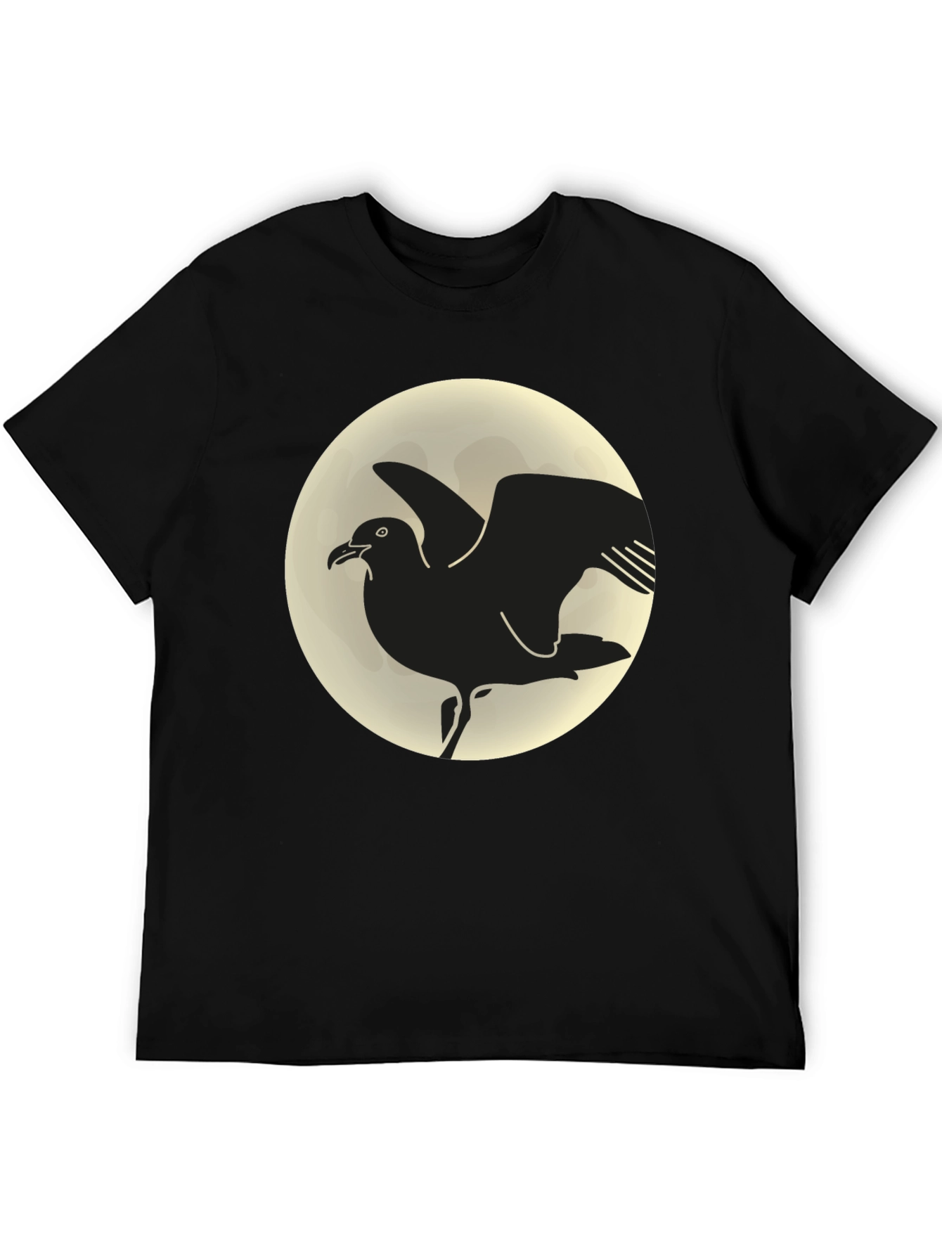 Seagull Moon Graphic Tee - Black Cotton T-Shirt