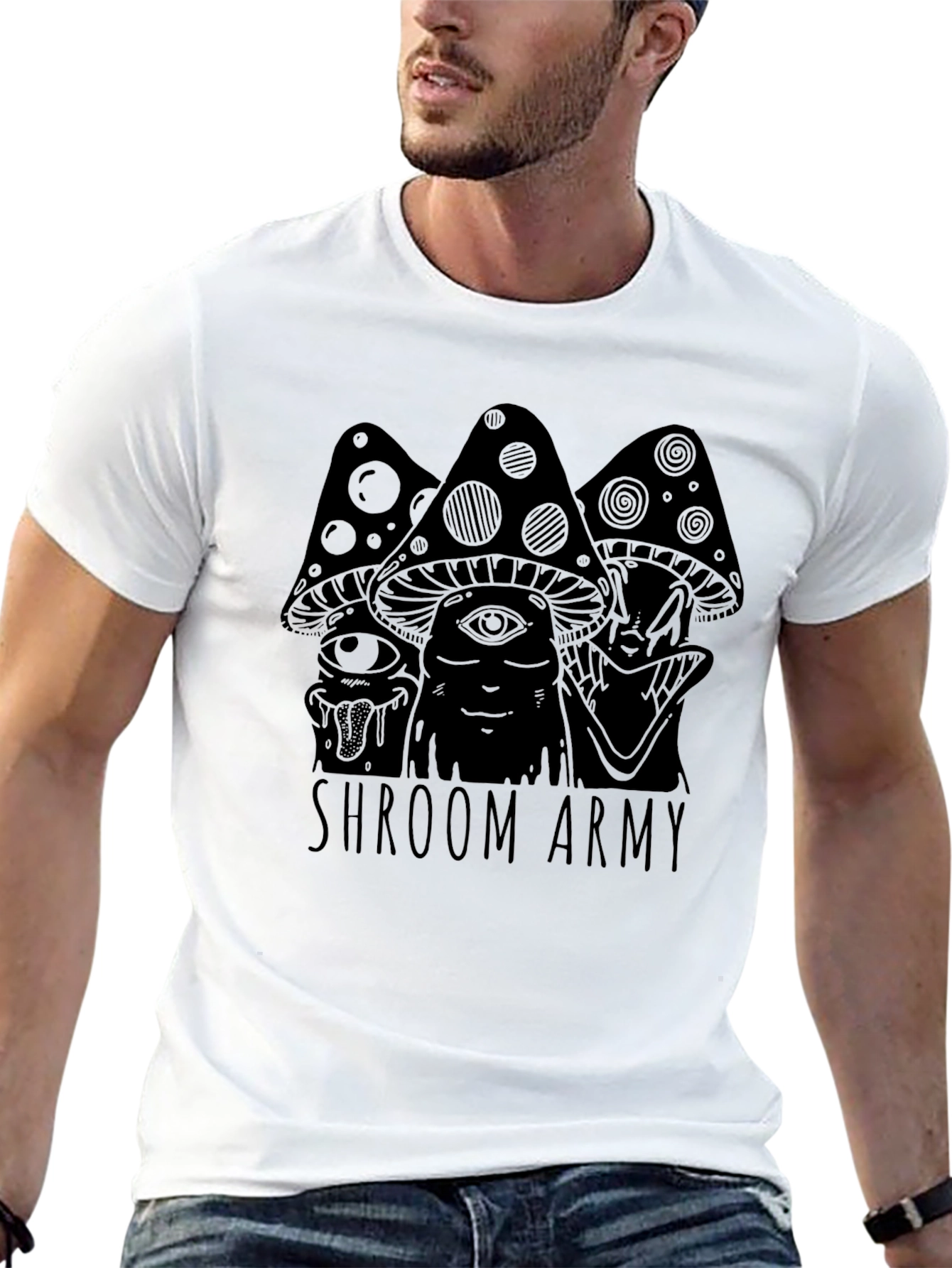 Shroom Army Graphic Tee - Black Cotton T-Shirt