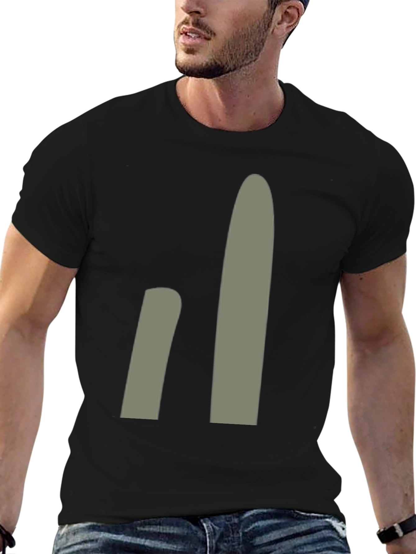 Minimalist Gray Abstract Design Black T-Shirt