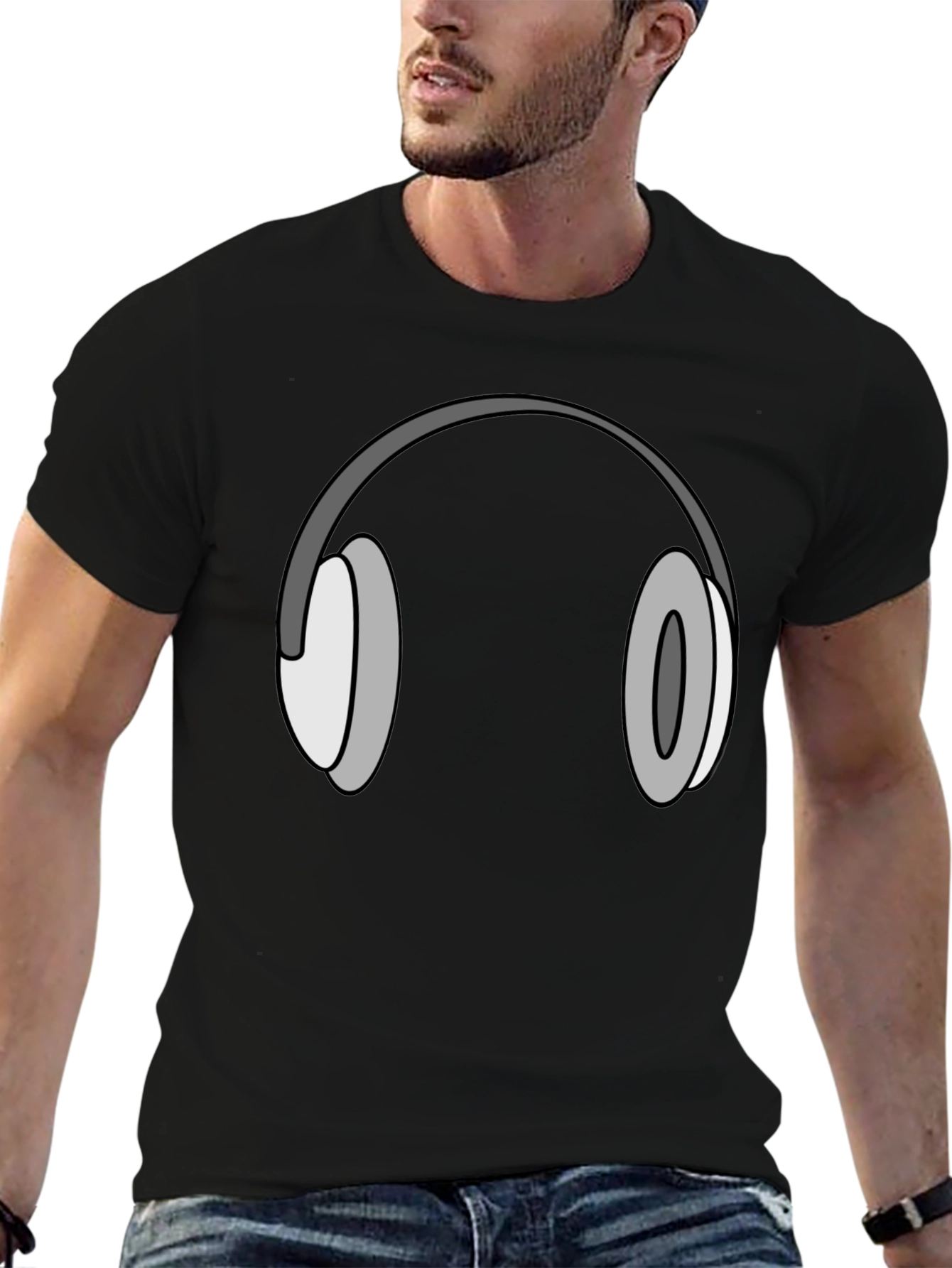 Headphone Graphic Tee - Cool Black T-Shirt
