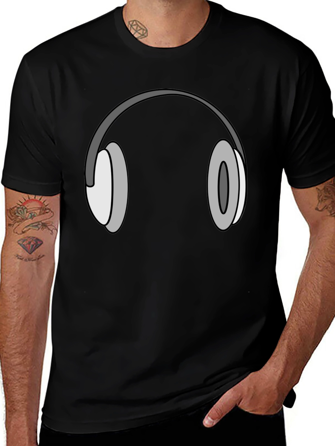Headphone Graphic Tee - Cool Black T-Shirt