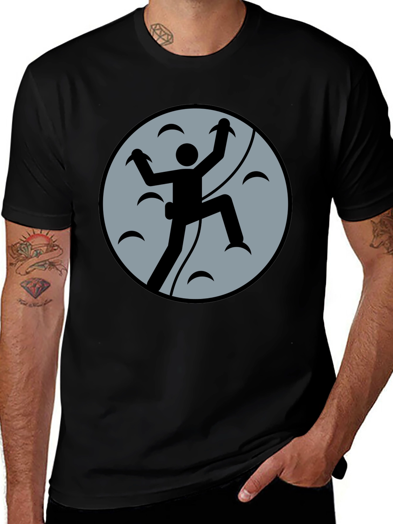 Climbing Graphic Tee - Black Cotton Shirt