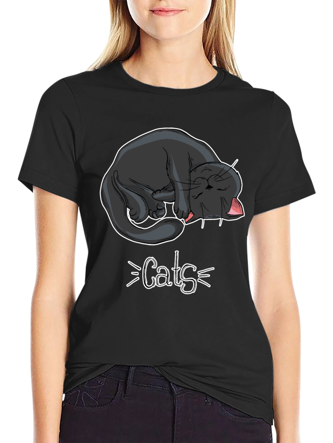 Cats Graphic Tee - Black