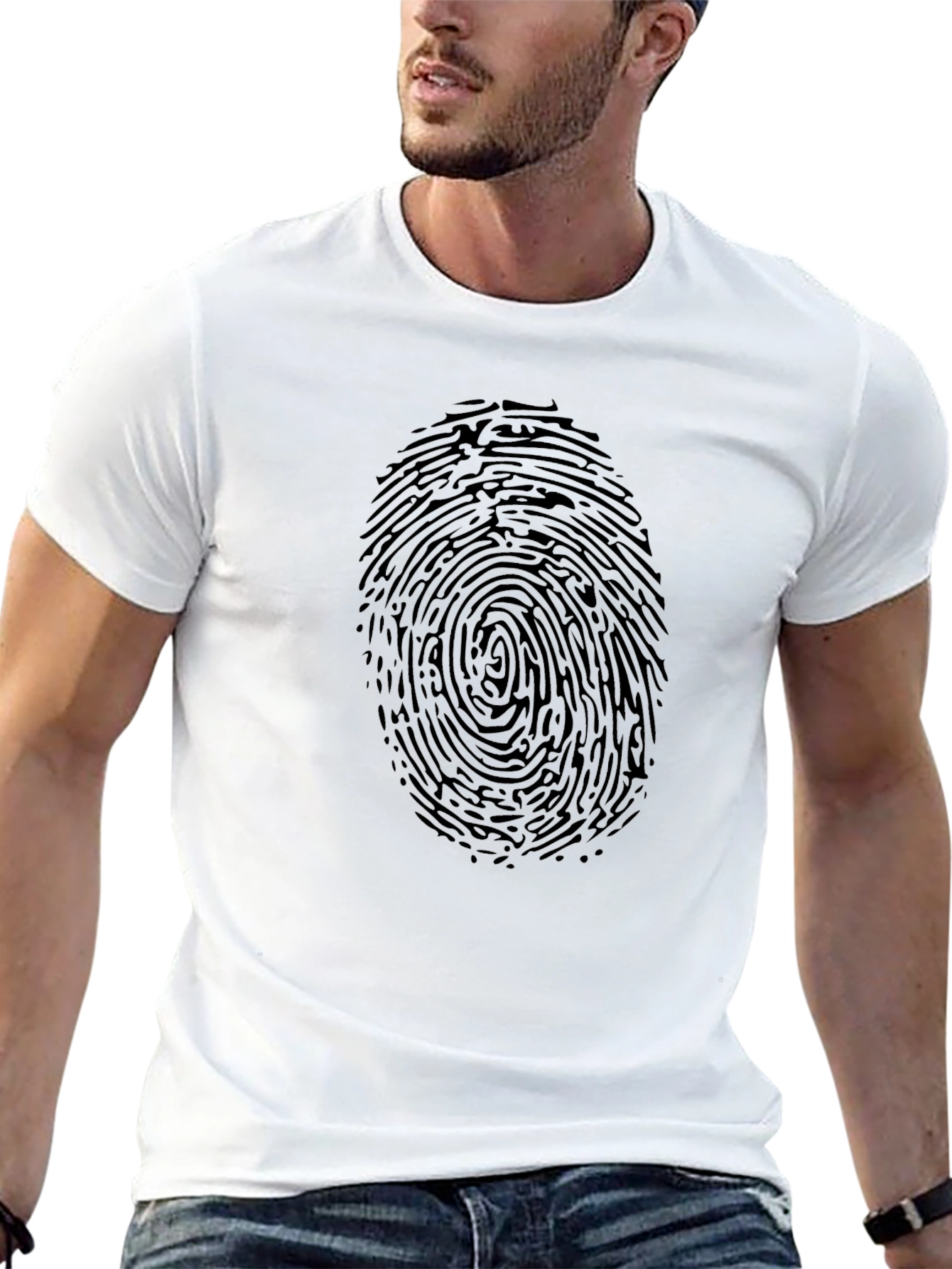 Fingerprint Graphic Black Crew Neck Tee