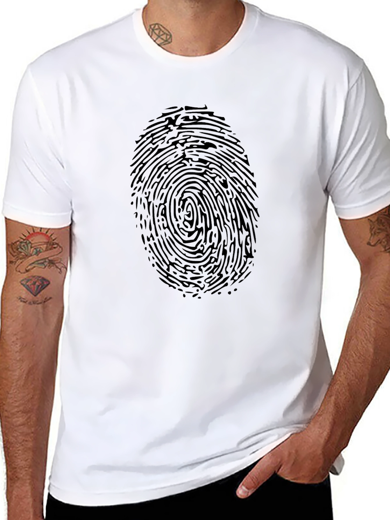 Fingerprint Graphic Black Crew Neck Tee