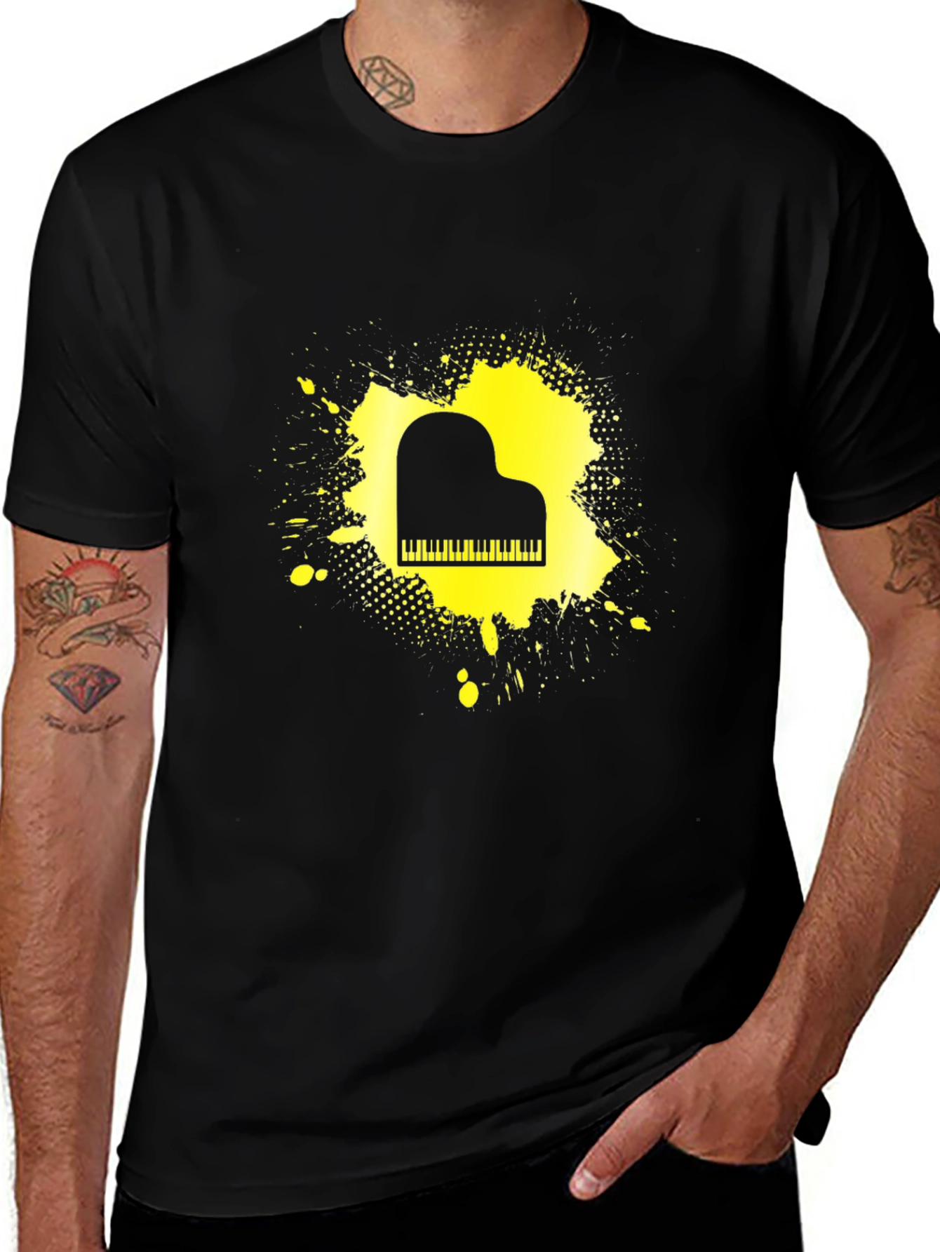 Piano Splash Mens Black Graphic Tee
